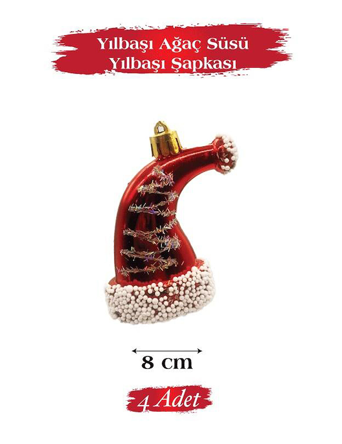 Yılbaşı Ağaç Süsü Yılbaşı Şapkası 8 Cm 4 Parça