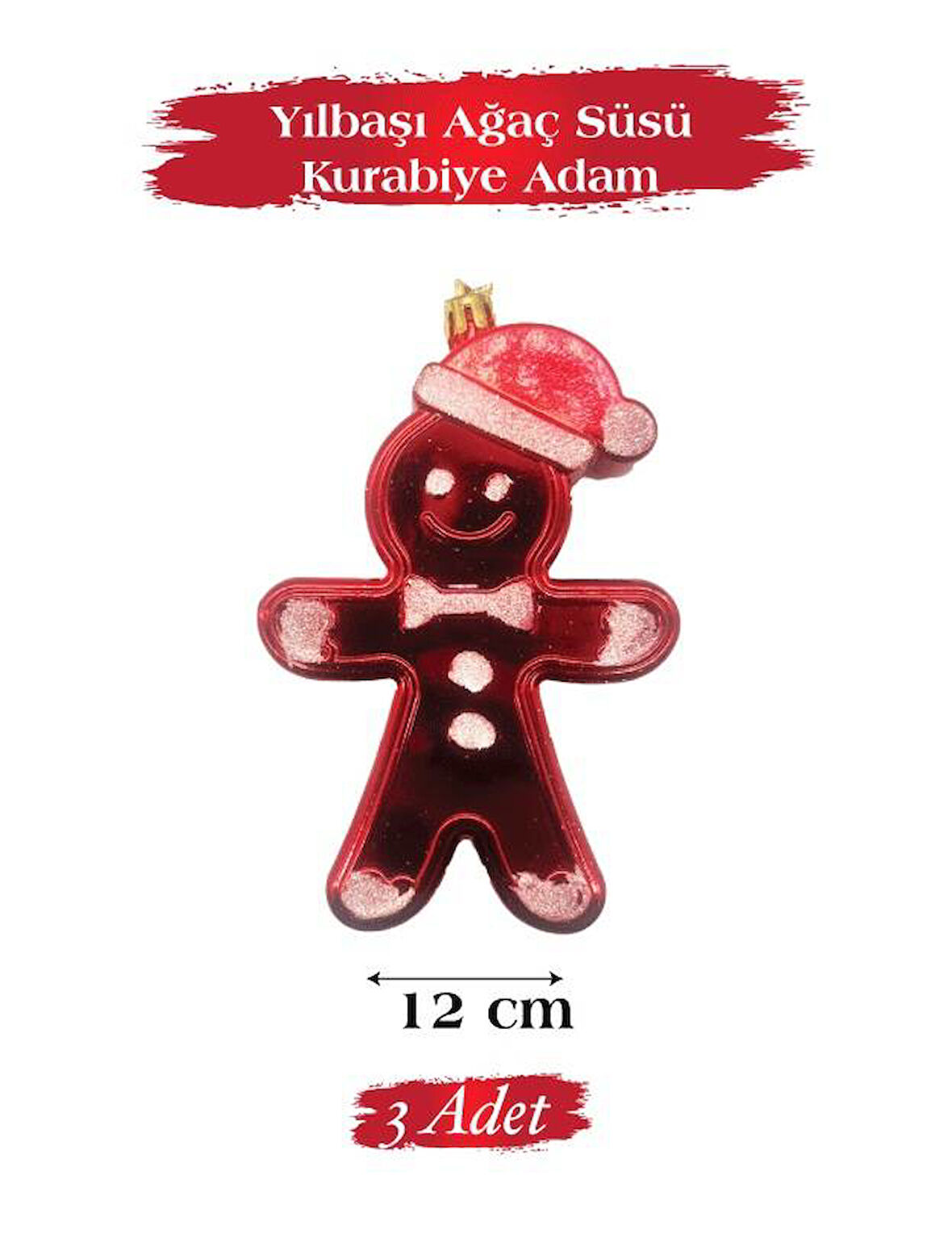 Yılbaşı Ağaç Süsü Kurabiye Adam 12 Cm 3 Parça