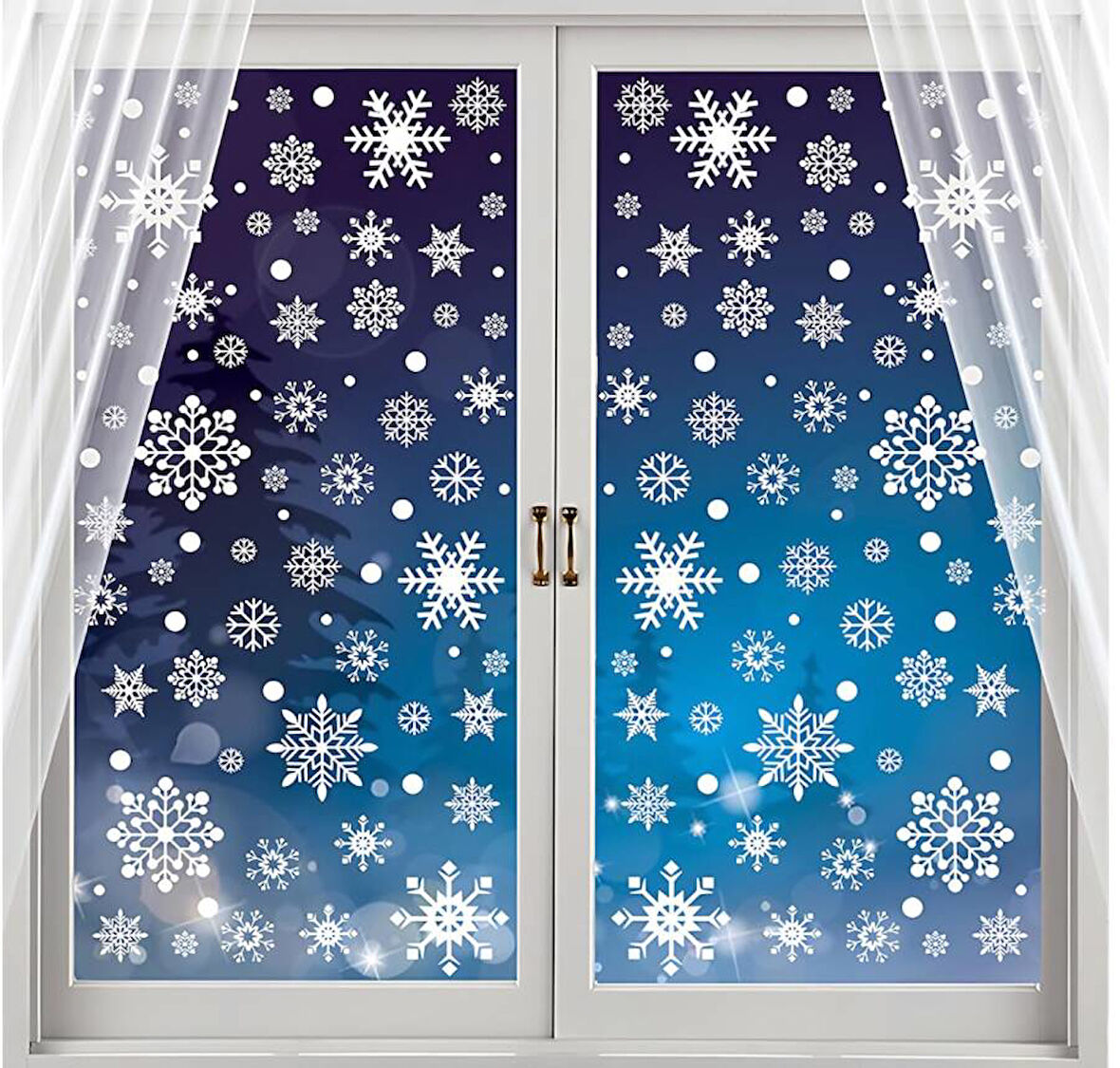 Yılbaşı Noel Sticker Beyaz Kar Taneleri Figürlü 70x50 cm