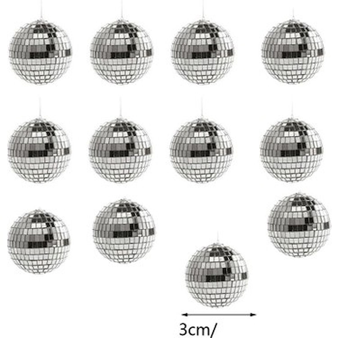 Disco Topu Aynalı Gümüş 3 cm 12 li