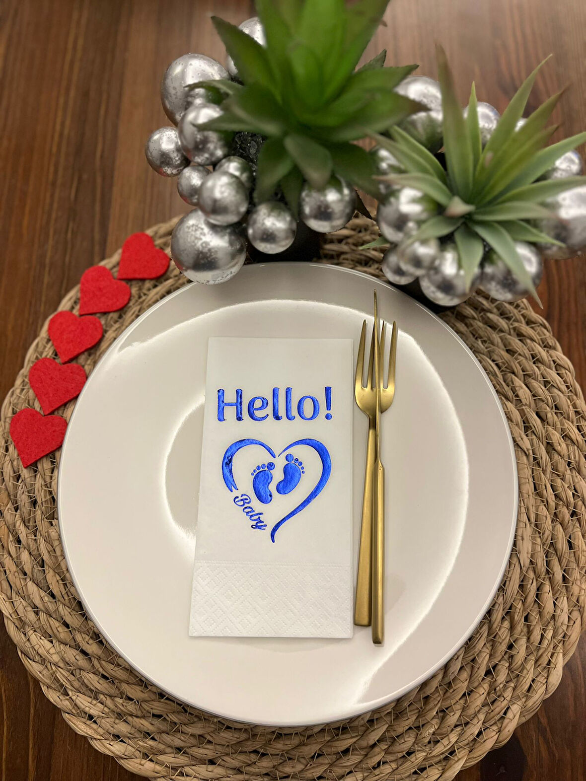 Mavi Yaldızlı Beyaz hello Baby Ayaklı Peçete 16 Adet