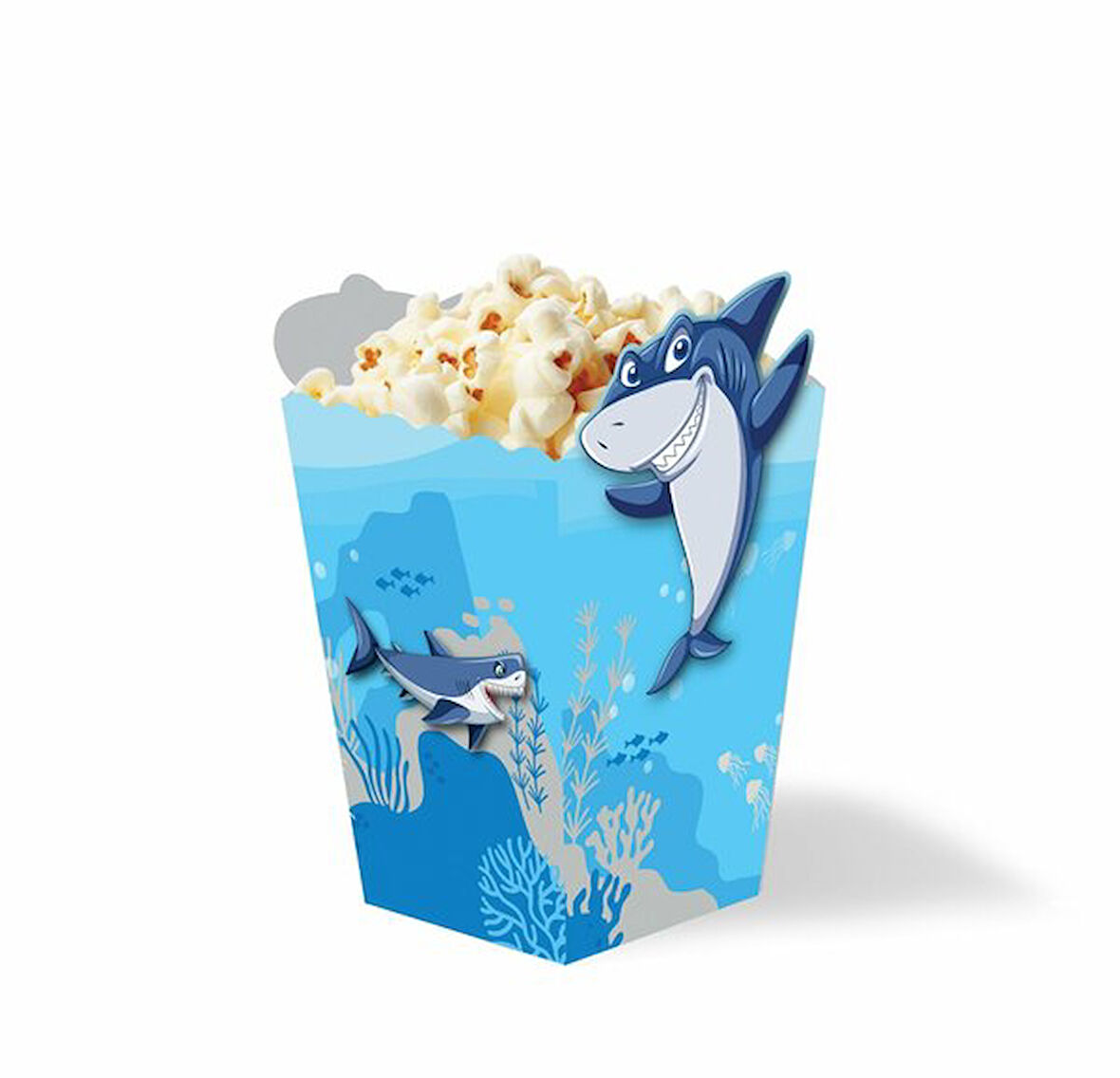 Köpek Balığı Temalı Özel Kesim Mısır Kutu 8 Adet