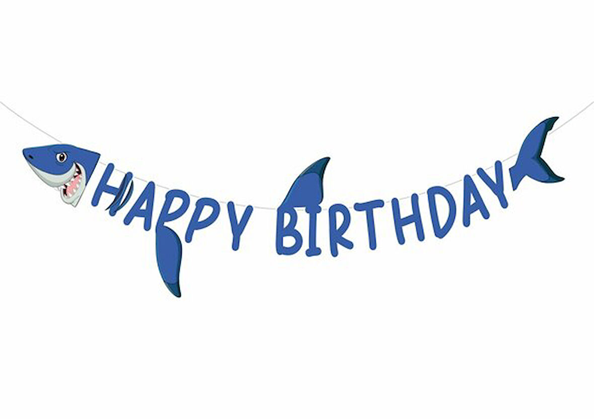 Köpek Balığı Temalı Happy Bırthday 3DBanner 120 cm