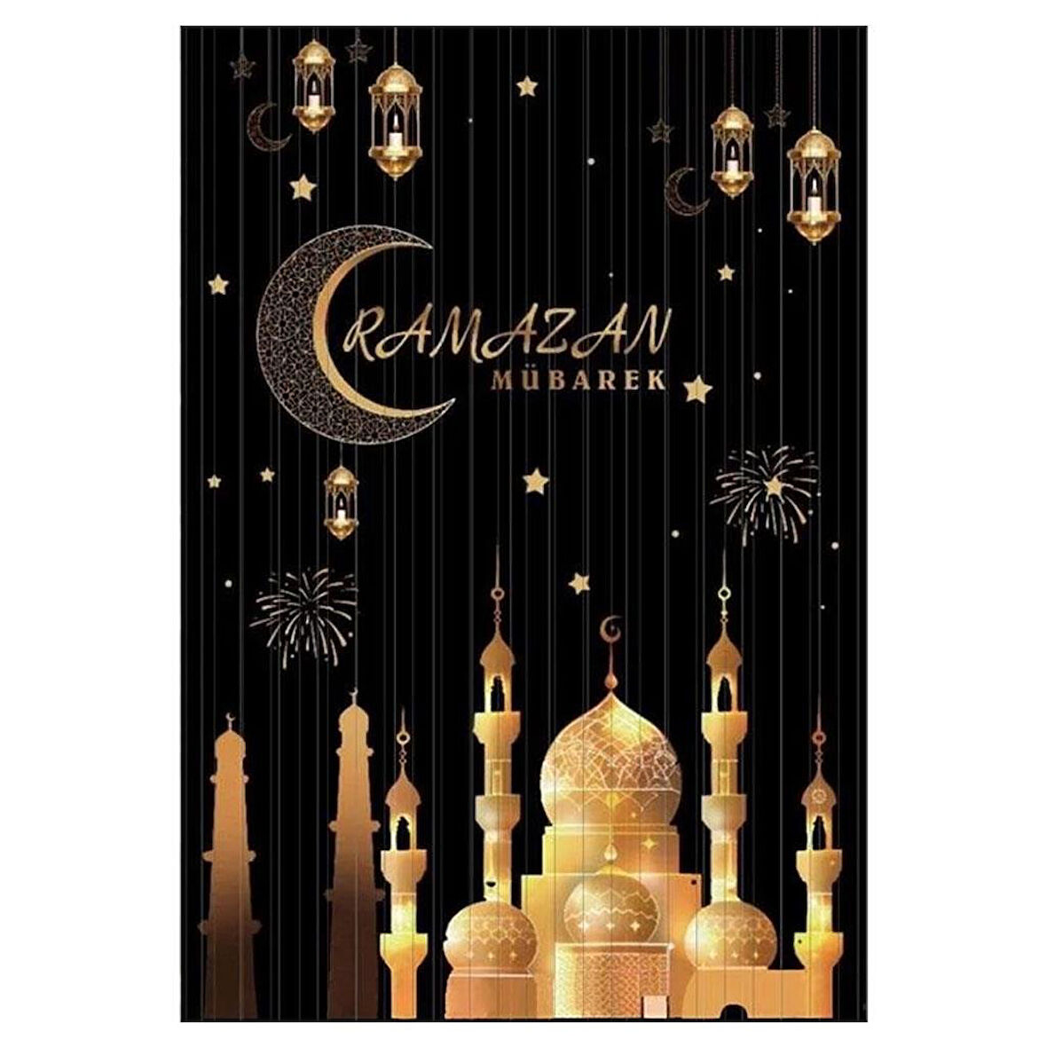 Metalize Ramazan Temalı  Arka Fon Süs 100x200 cm