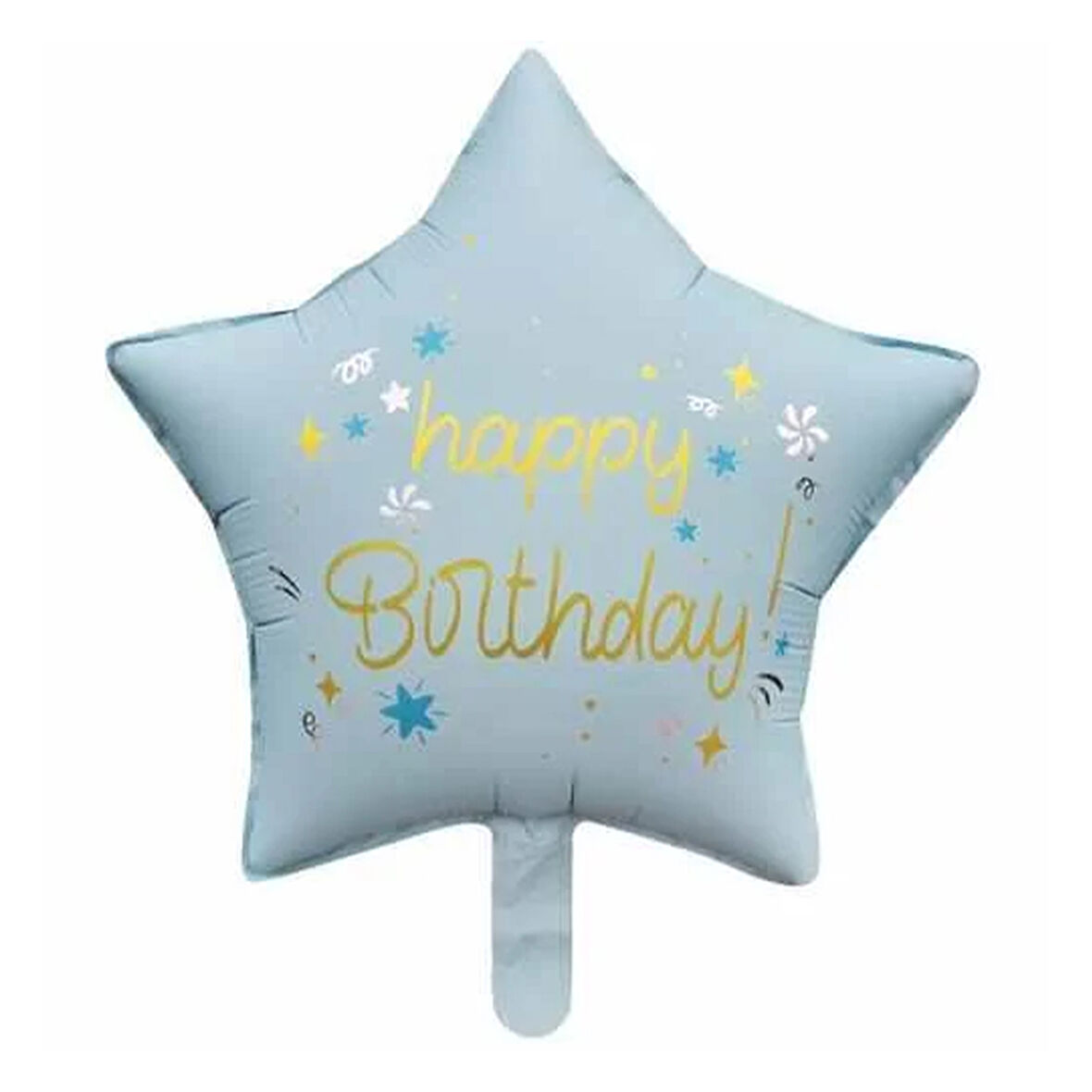 Retro Mavi Happy Bırthday Baskılı Yıldız Folyo Balon 18 inç