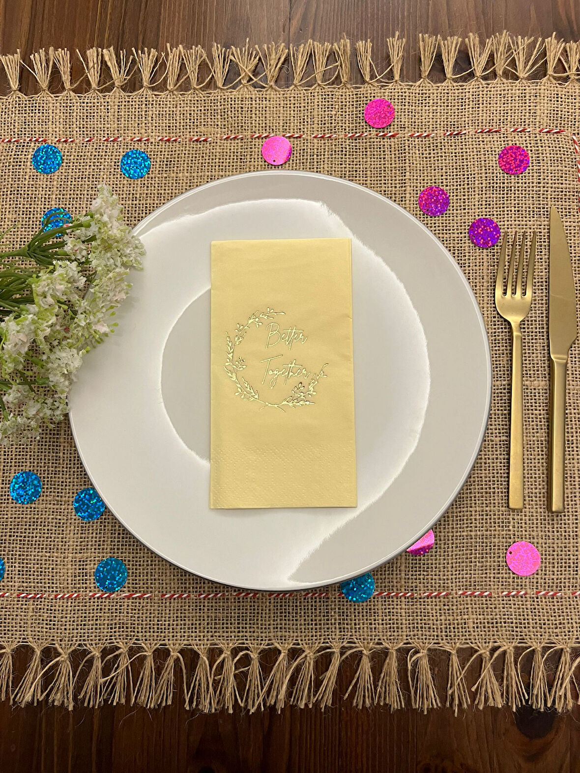 Gold Yaldızlı Sarı Better Together Peçete 16 Adet