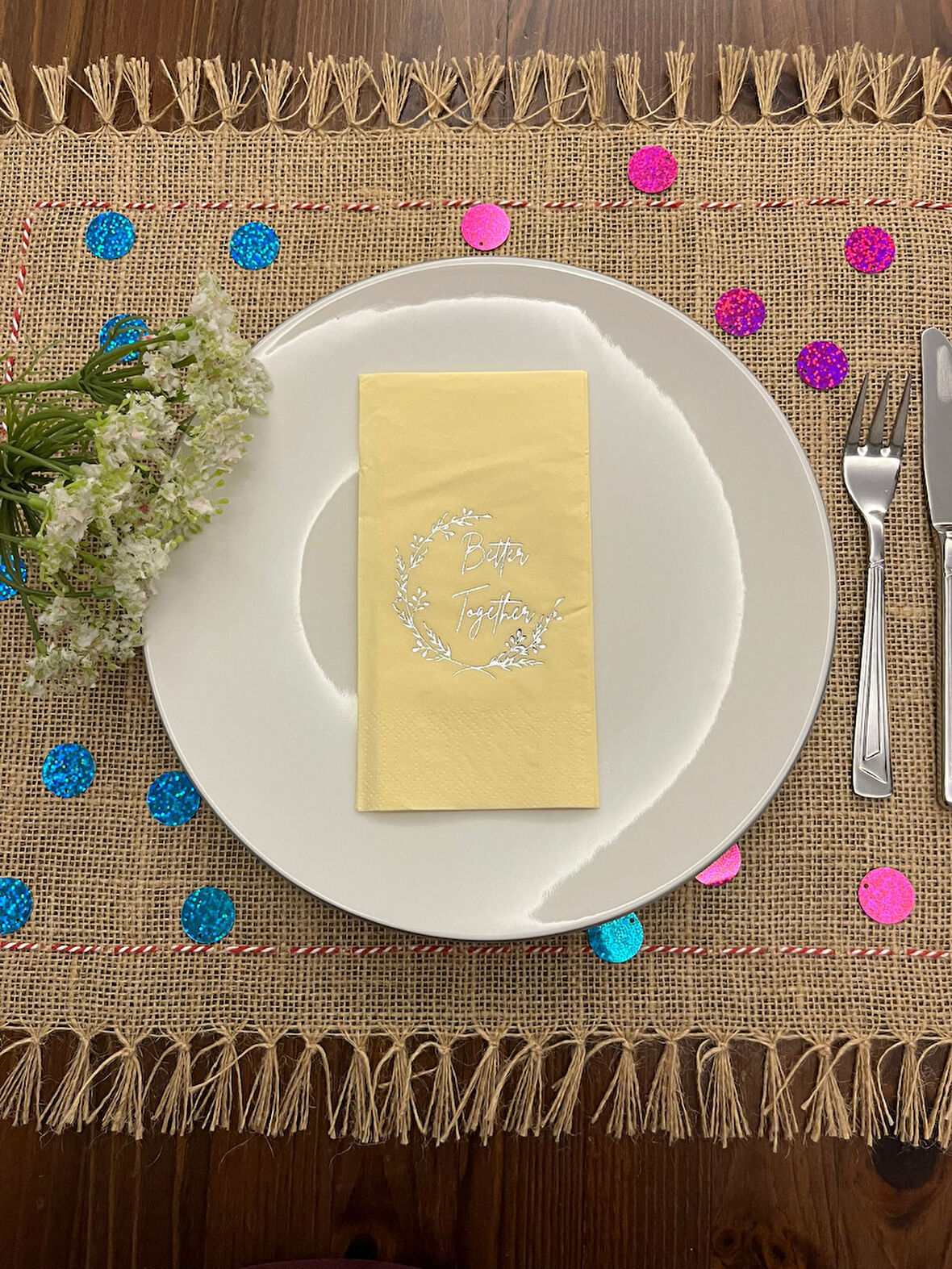 Gümüş Yaldızlı Sarı Better Together Peçete 16 Adet