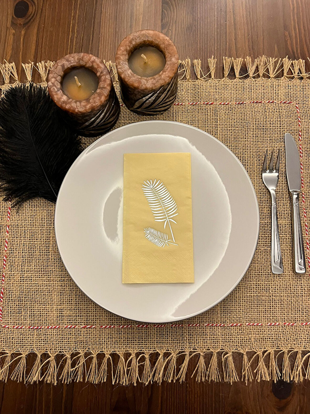 Gümüş Yaldızlı Sarı Palmiye Peçete 16 Adet