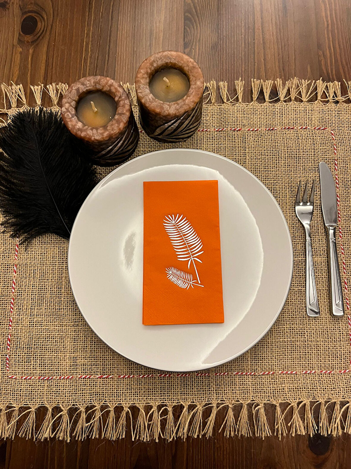 Gümüş Yaldızlı Turuncu Palmiye Peçete 16 Adet