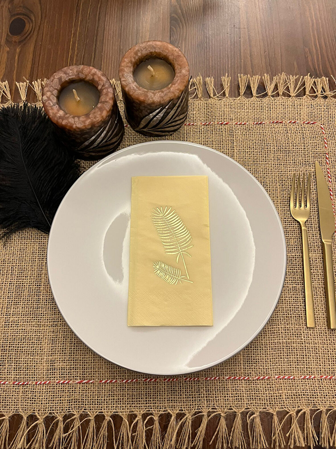 Gold Yaldızlı Sarı Palmiye Peçete 16 Adet