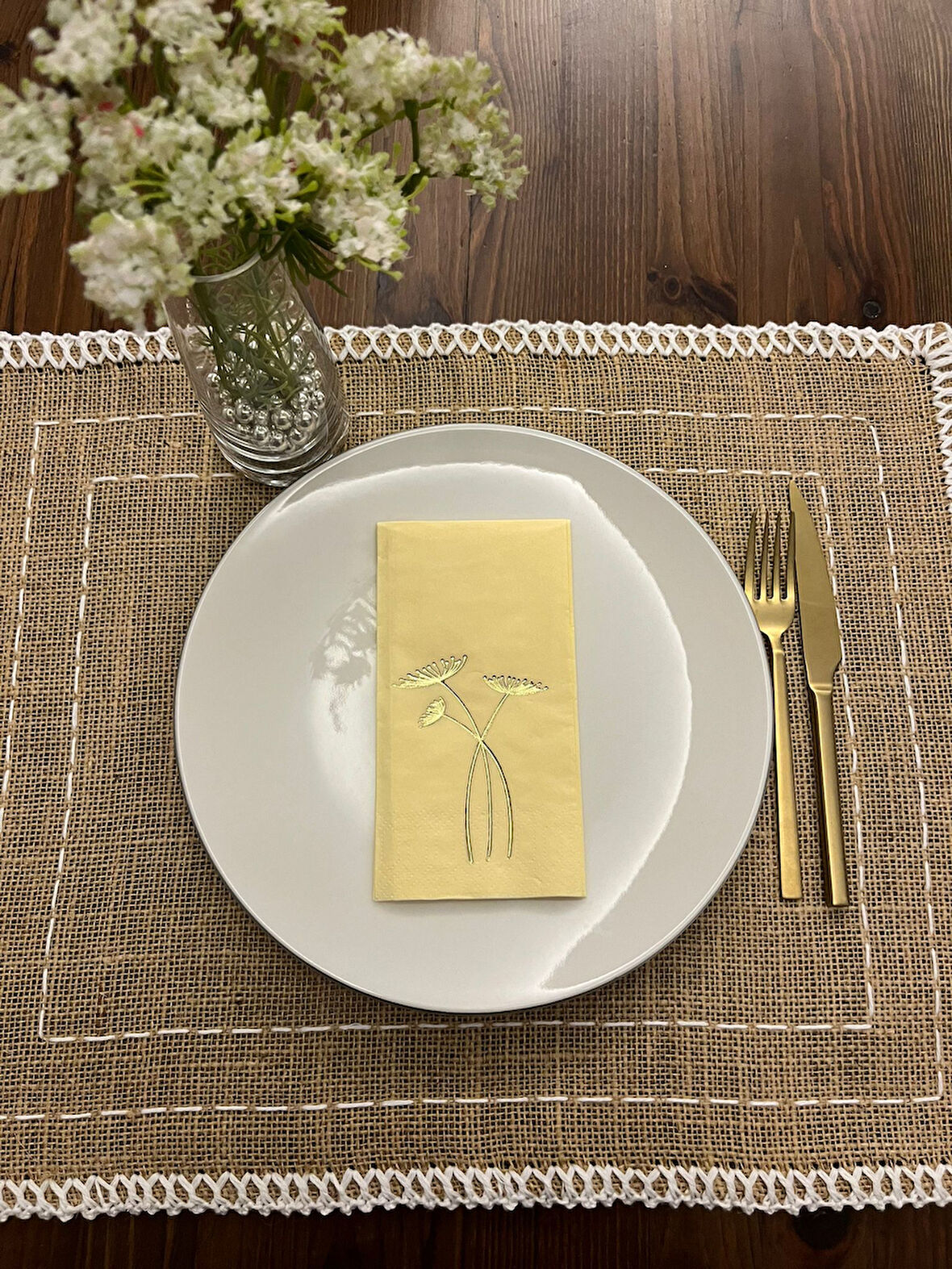 Gold Yaldızlı Sarı Havuç Çiçeği Peçete 16 Adet