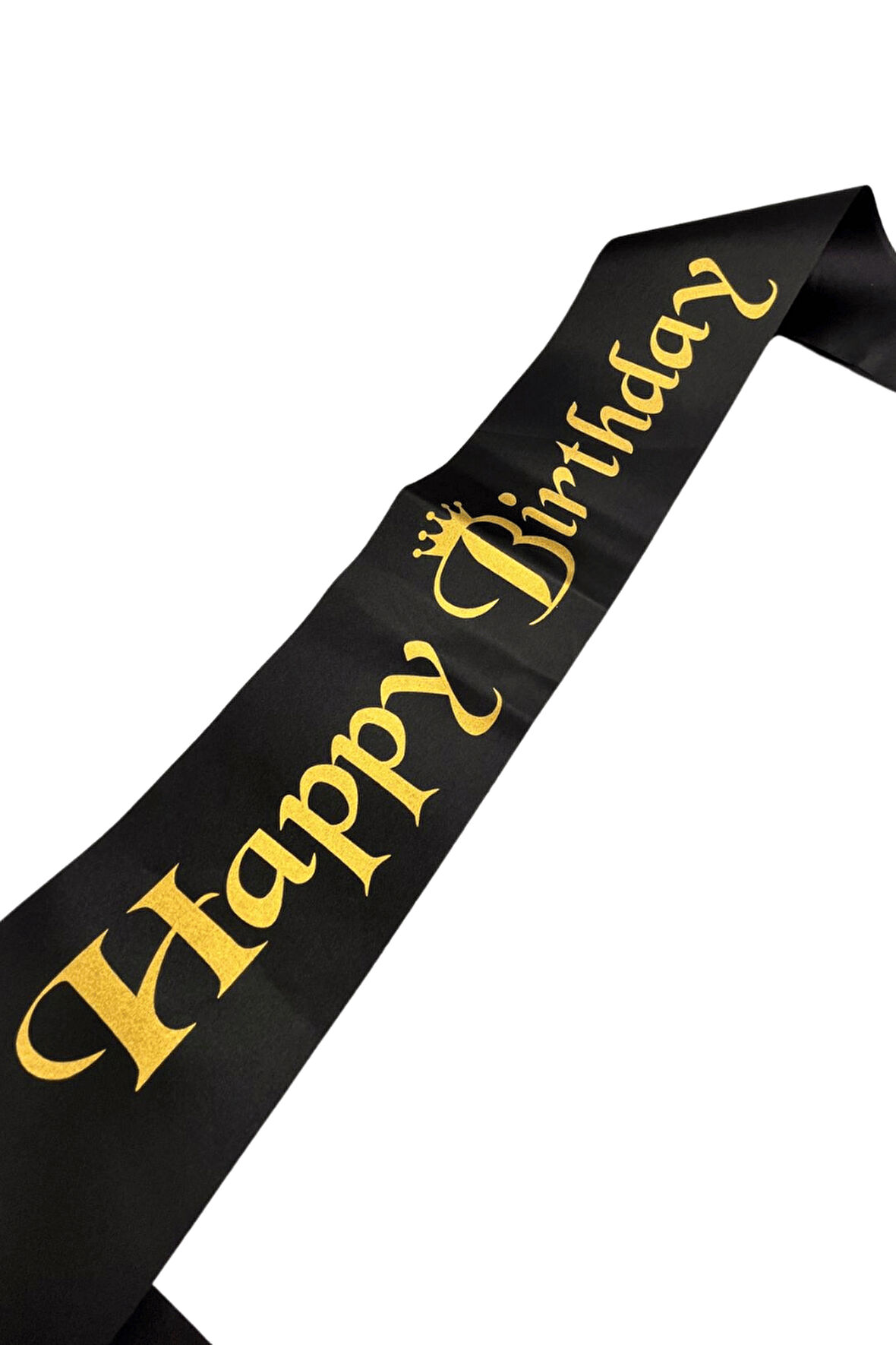Happy Bırthday Gold Yazılı Siyah Saten Kuşak