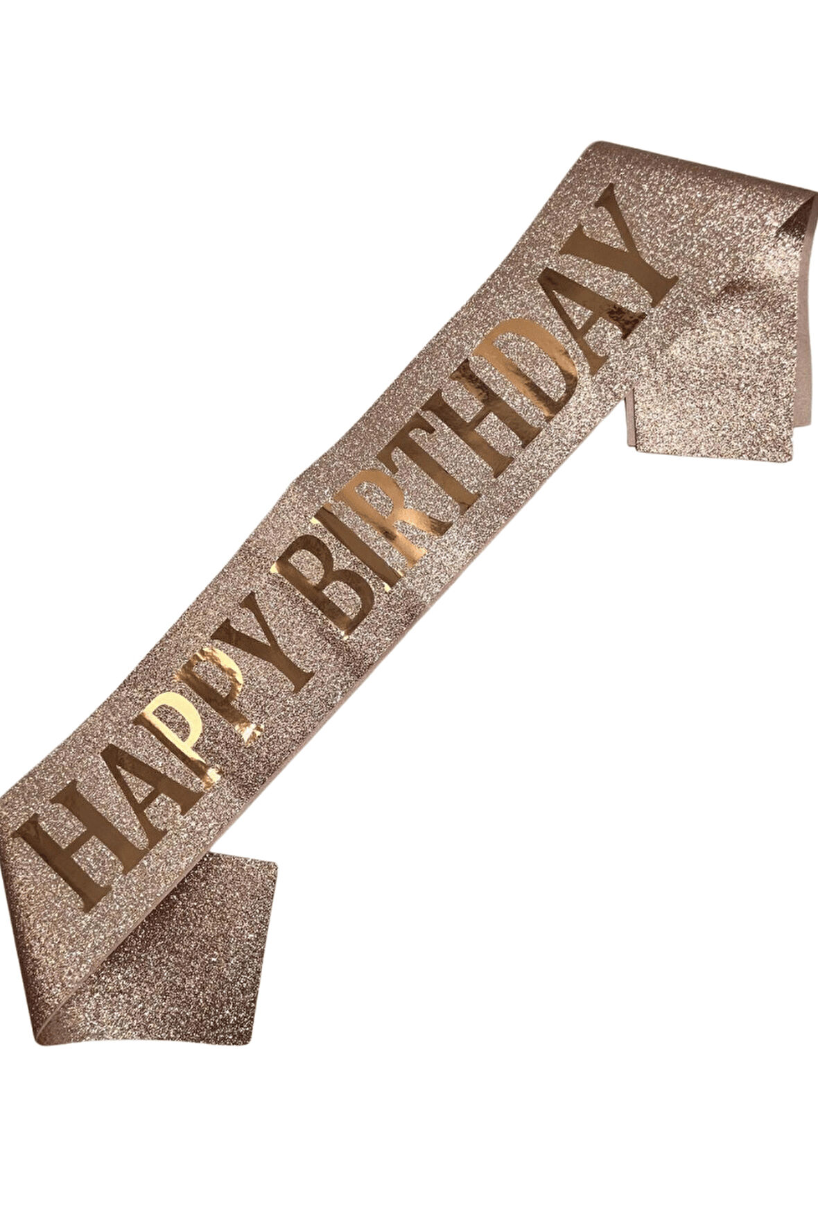 Happy Bırthday Rose Gold Yazılı Simli Rose Gold Saten Lüks Kuşak