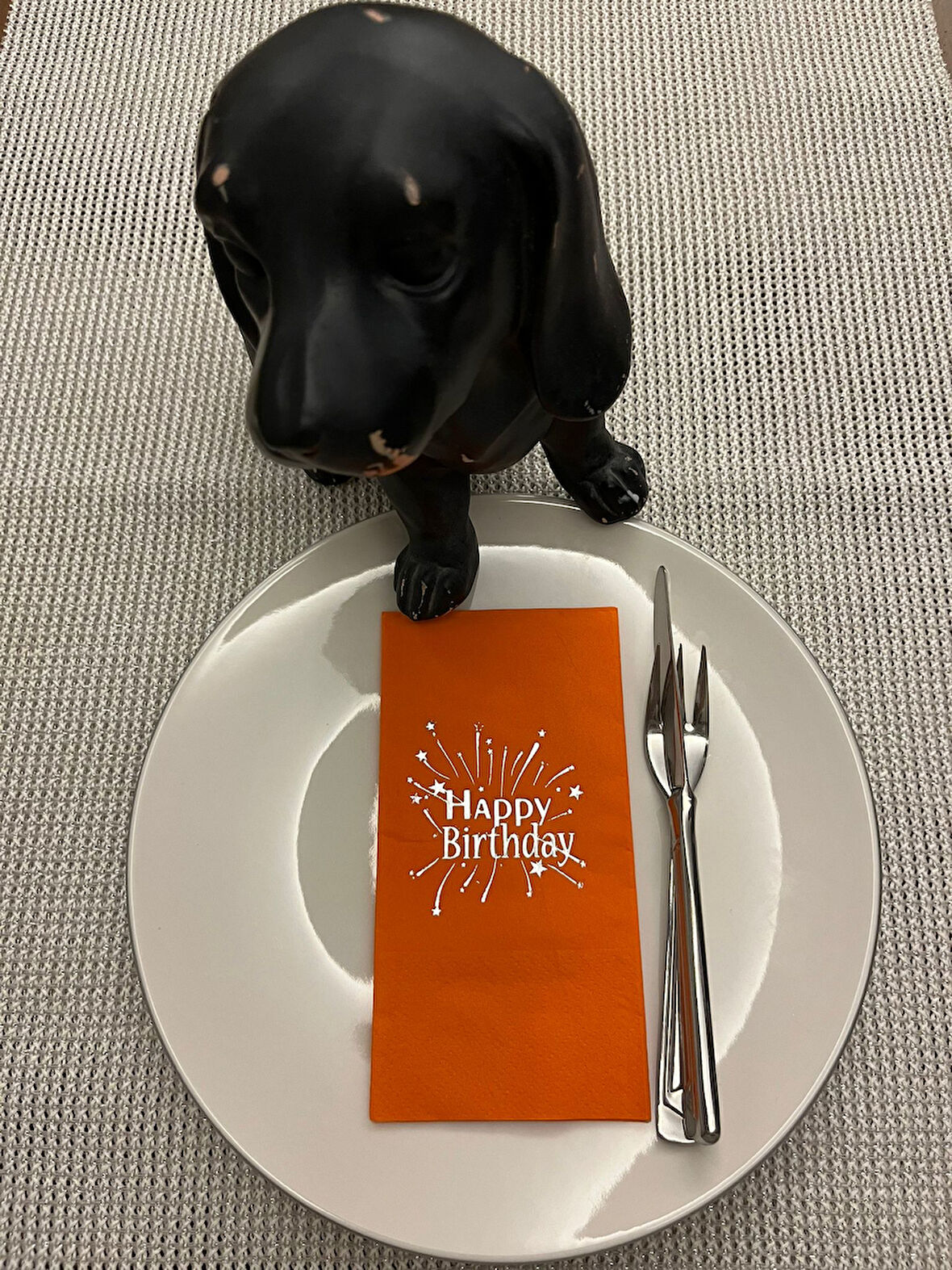 Gümüş Yaldızlı Turuncu Happy Bırthday Garson Katlama Peçete 16 Adet