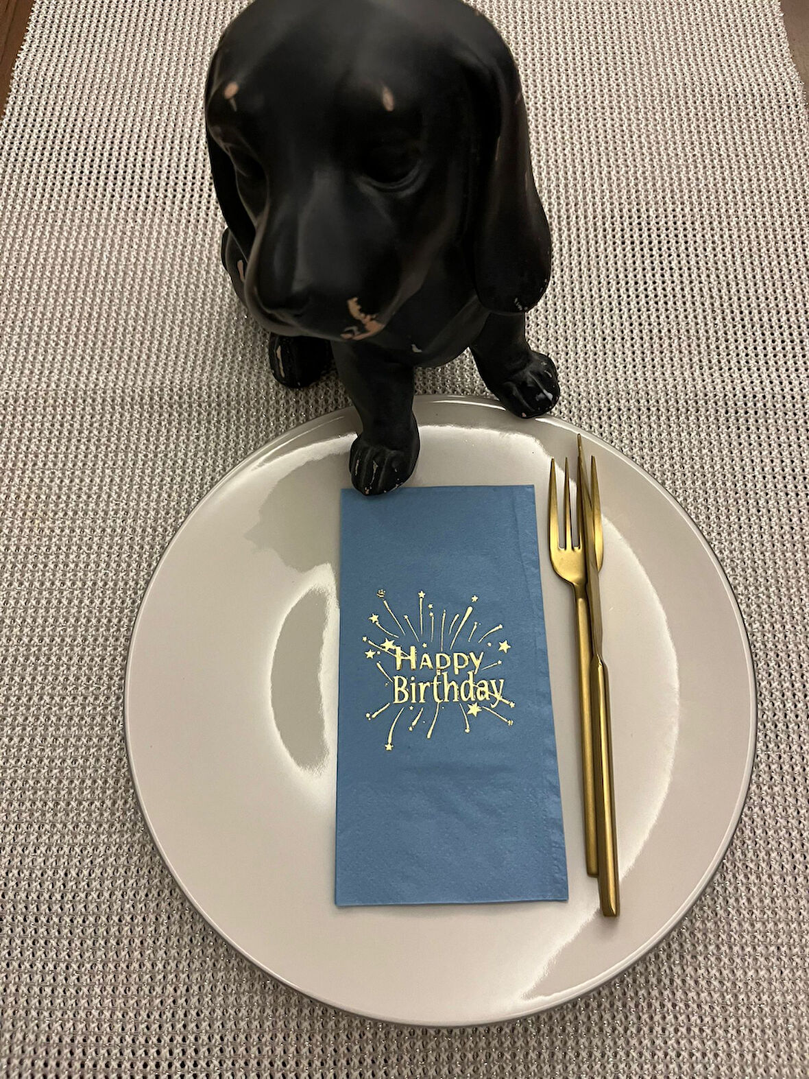 Gold Yaldızlı Mavi Happy Bırthday Garson Katlama Peçete 16 Adet