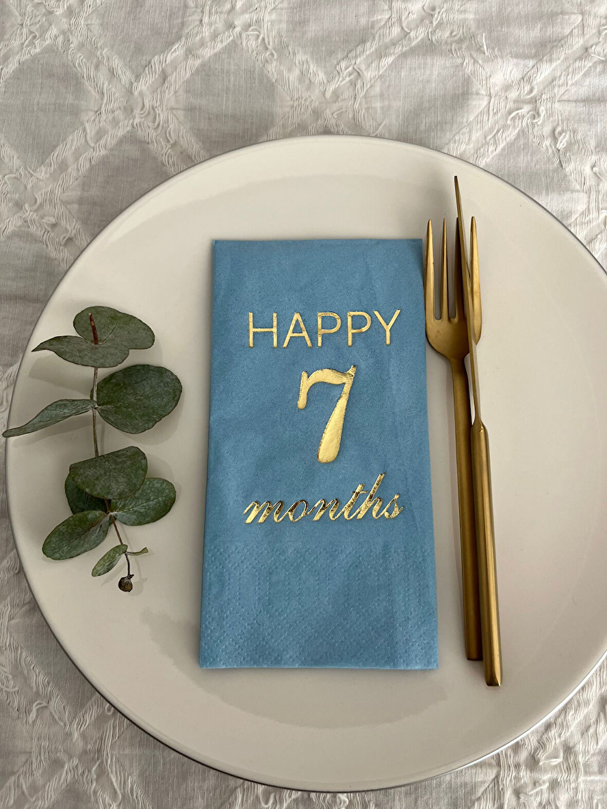 Gold Yaldızlı Mavi Happy 7 Yaş Months Garson Katlama Peçete 16 Adet