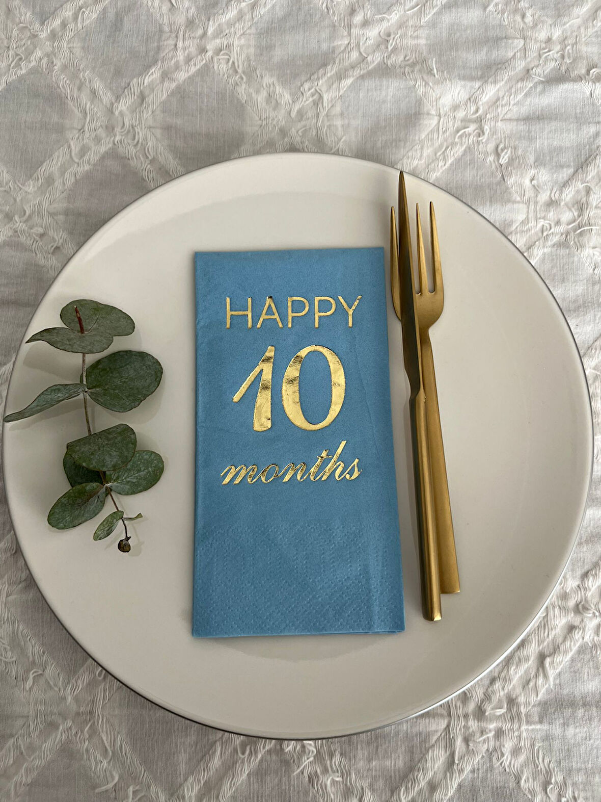 Gold Yaldızlı Mavi Happy 10 Yaş Months Garson Katlama Peçete 16 Adet