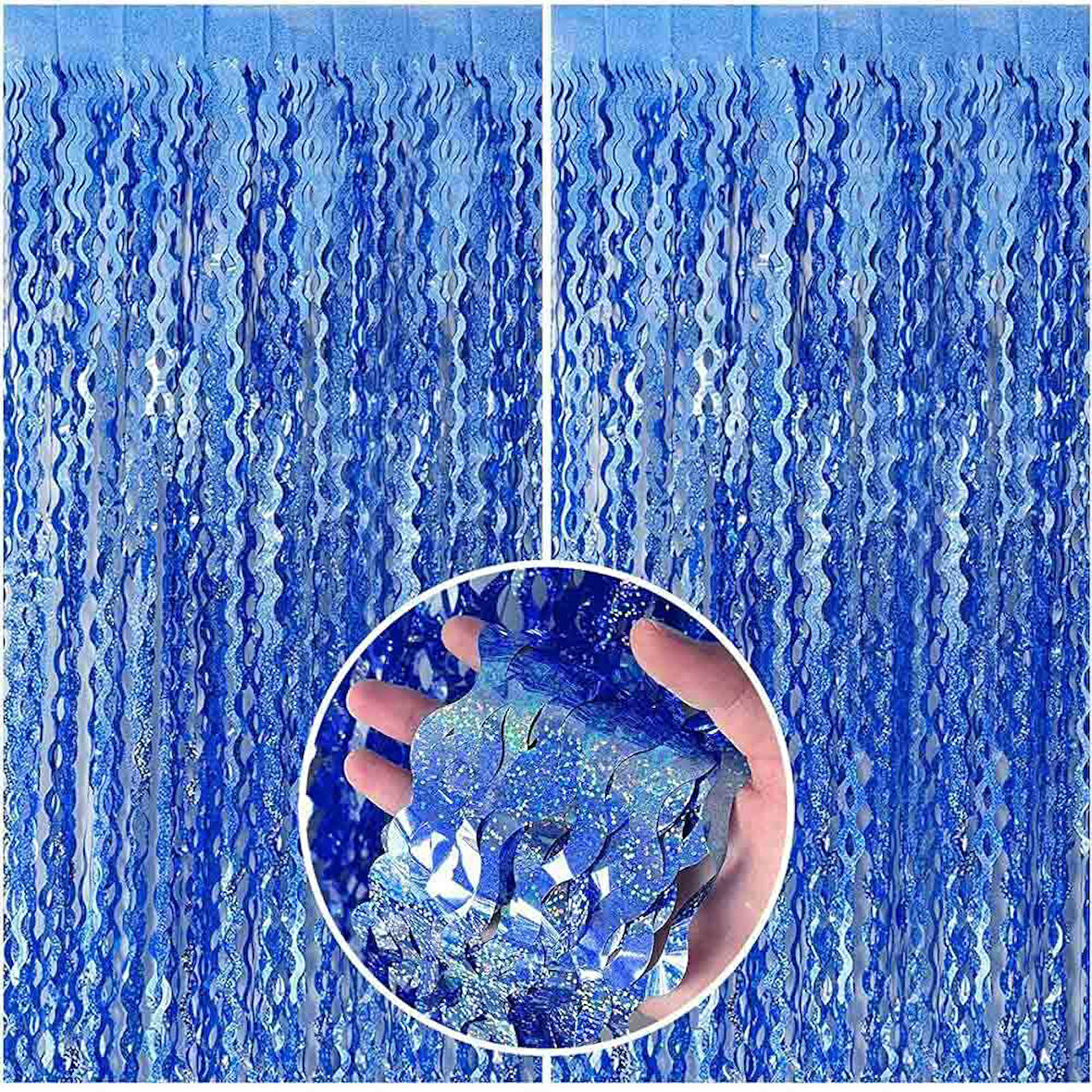 Metalize Dalgalı Hologramlı Lacivert Arka Fon Süs 100x200 cm