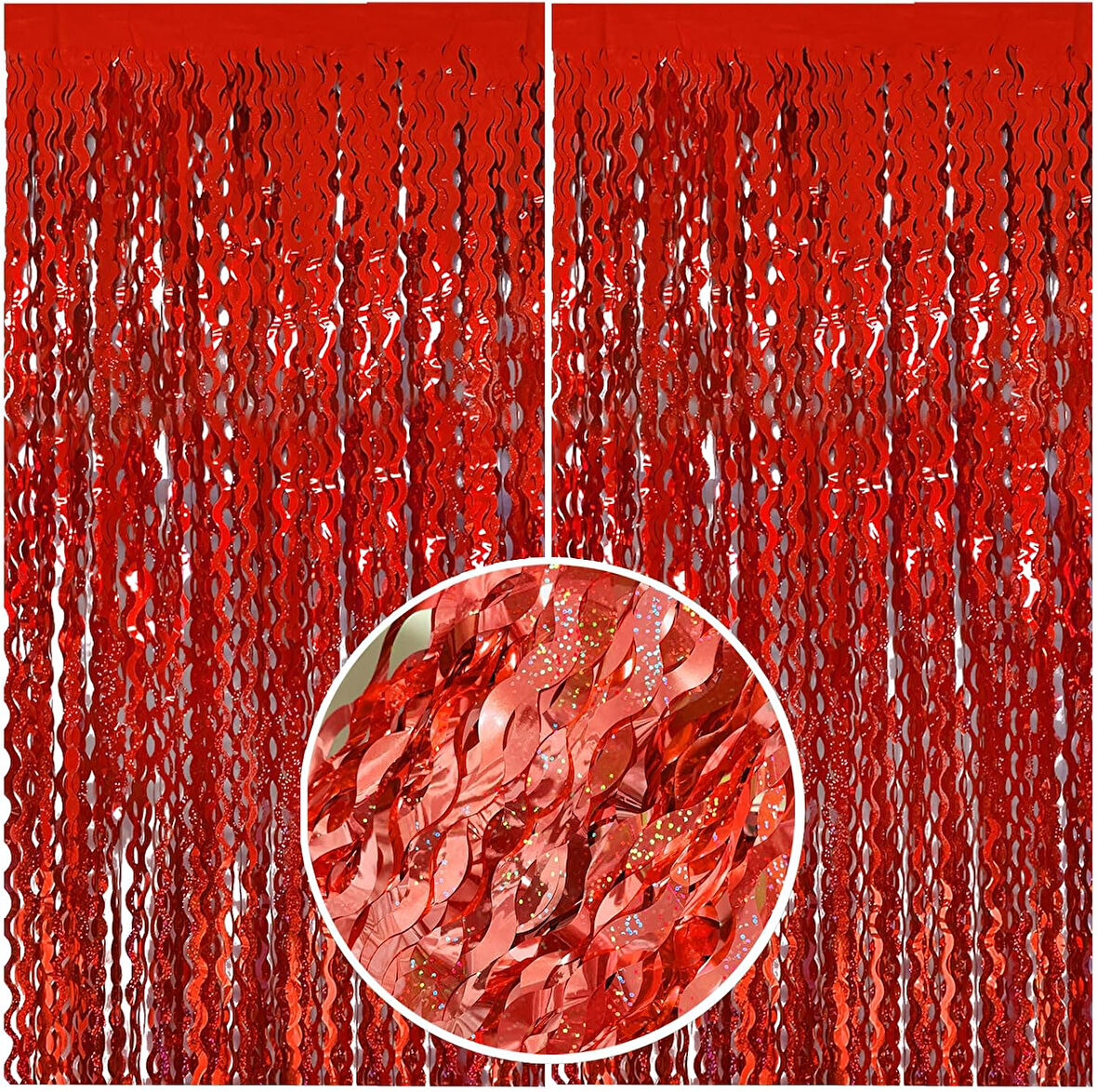 Metalize Dalgalı Hologramlı Kırmızı Arka Fon Süs 100x200 cm