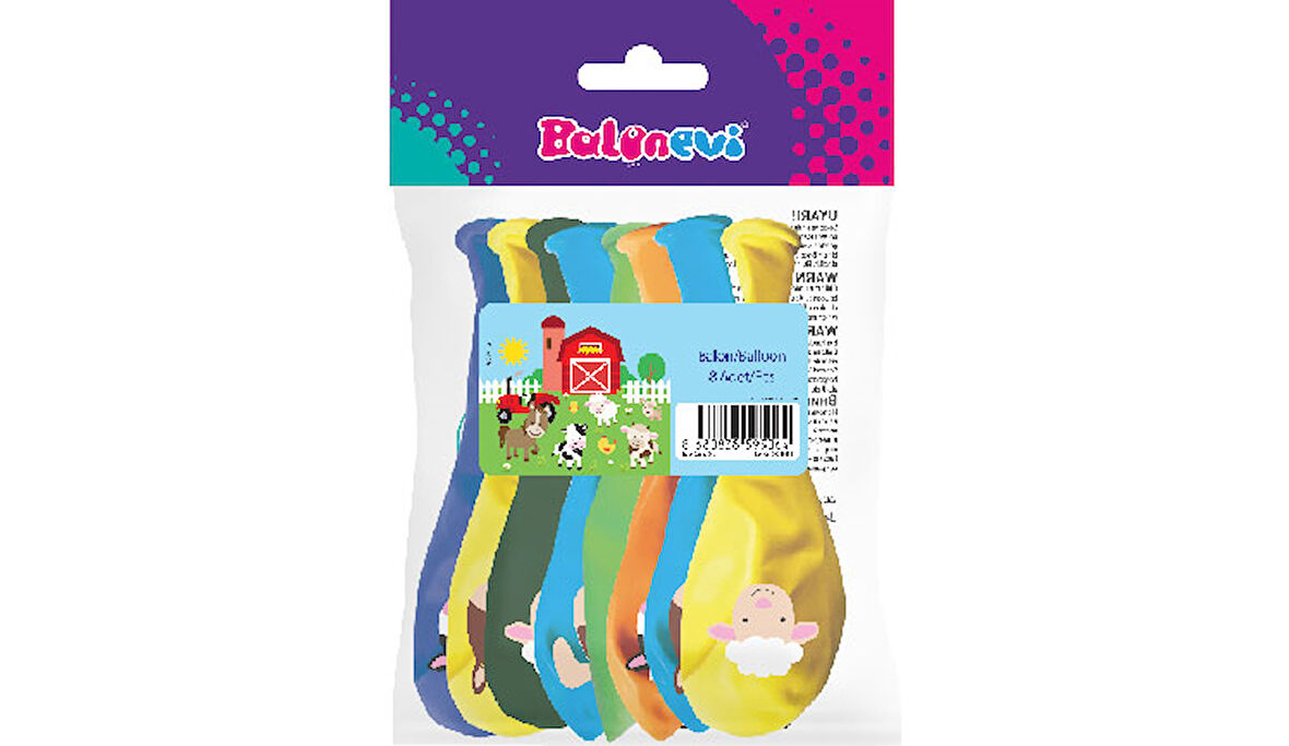 Çiftlik Hayvanları Baskılı Balon 8 Adet