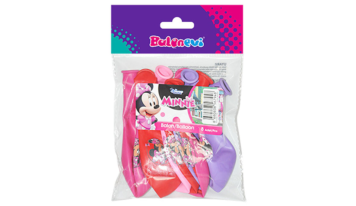 Minnie Mouse Baskılı Pastel Renkli Balon 8 Adet
