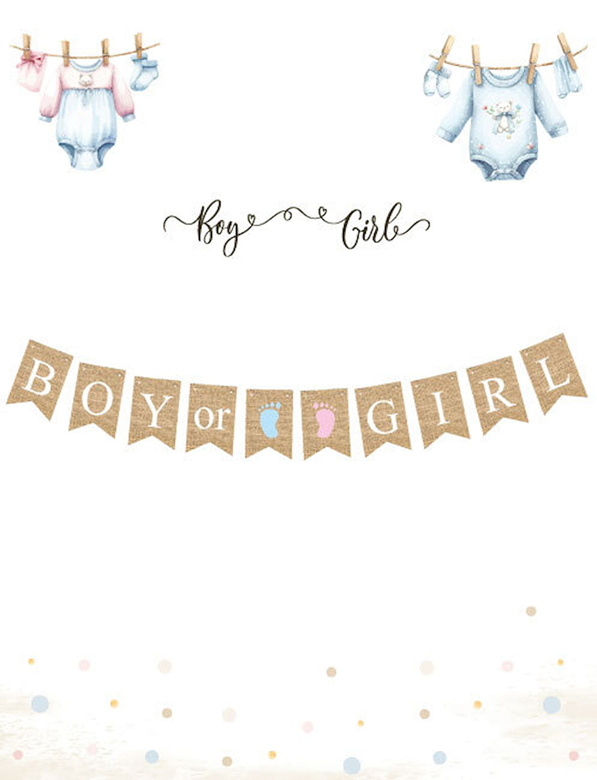 Jüt Kumaş Görünümlü Boy Girl Cinsiyet Kağıt Banner 10 Parça 150 cm