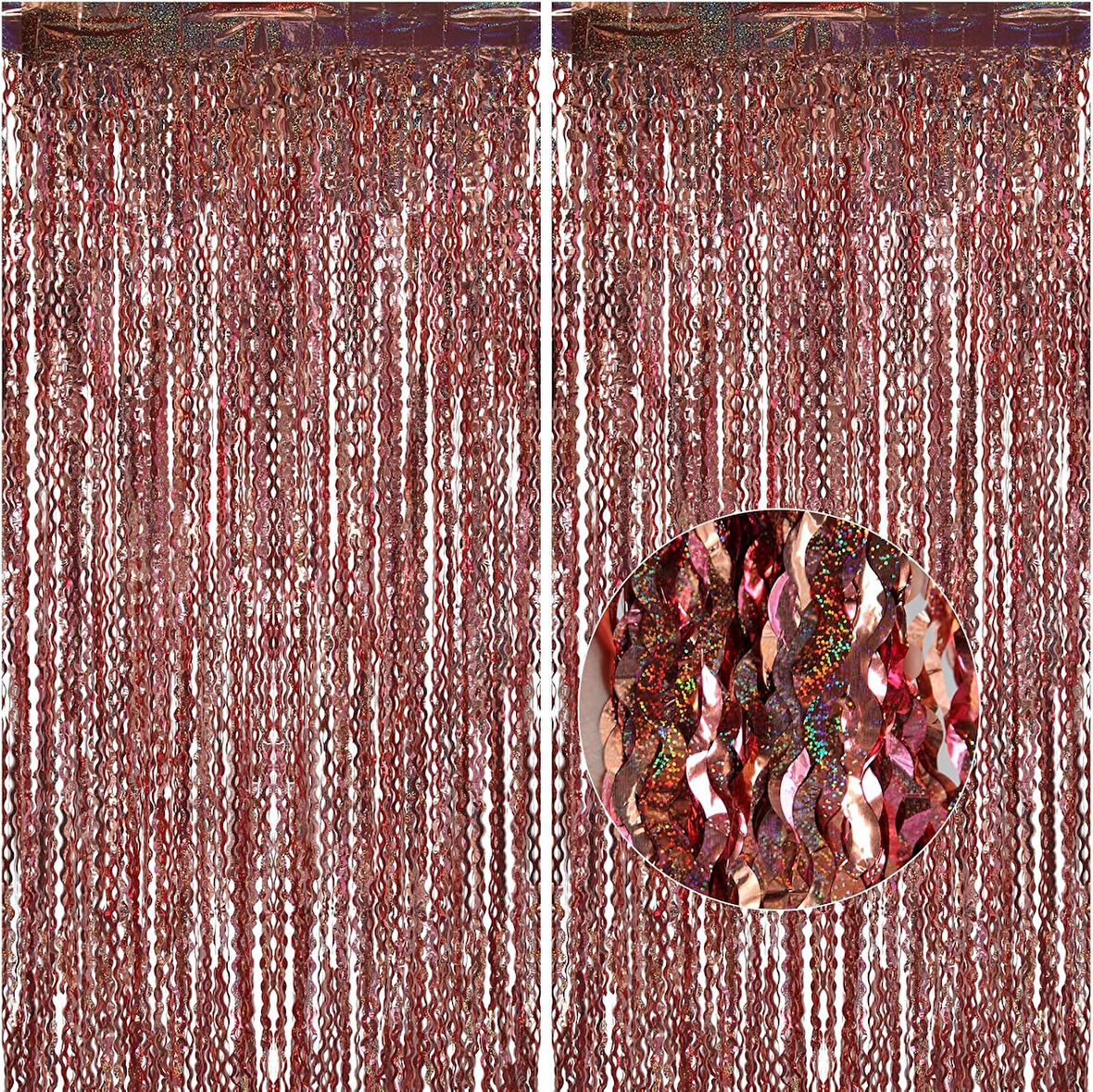 Metalize Dalgalı Hologramlı Rose Gold Arka Fon Süs 100x200 cm