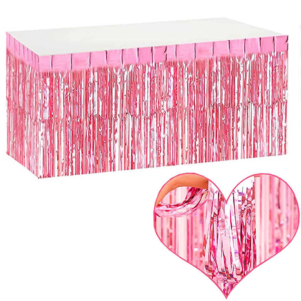 Metalik Pembe Renk Masa Püskülü 240x 75 cm