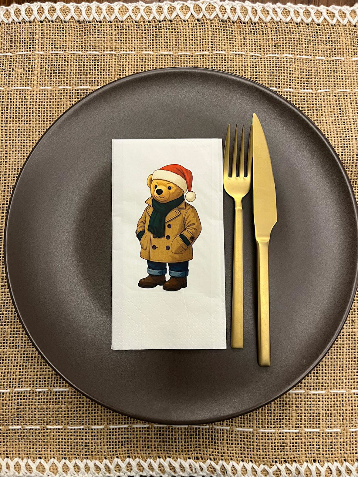 Kırmızı Şapkalı Sevimli Ayı Baskılı Peçete Beyaz 16 Adet