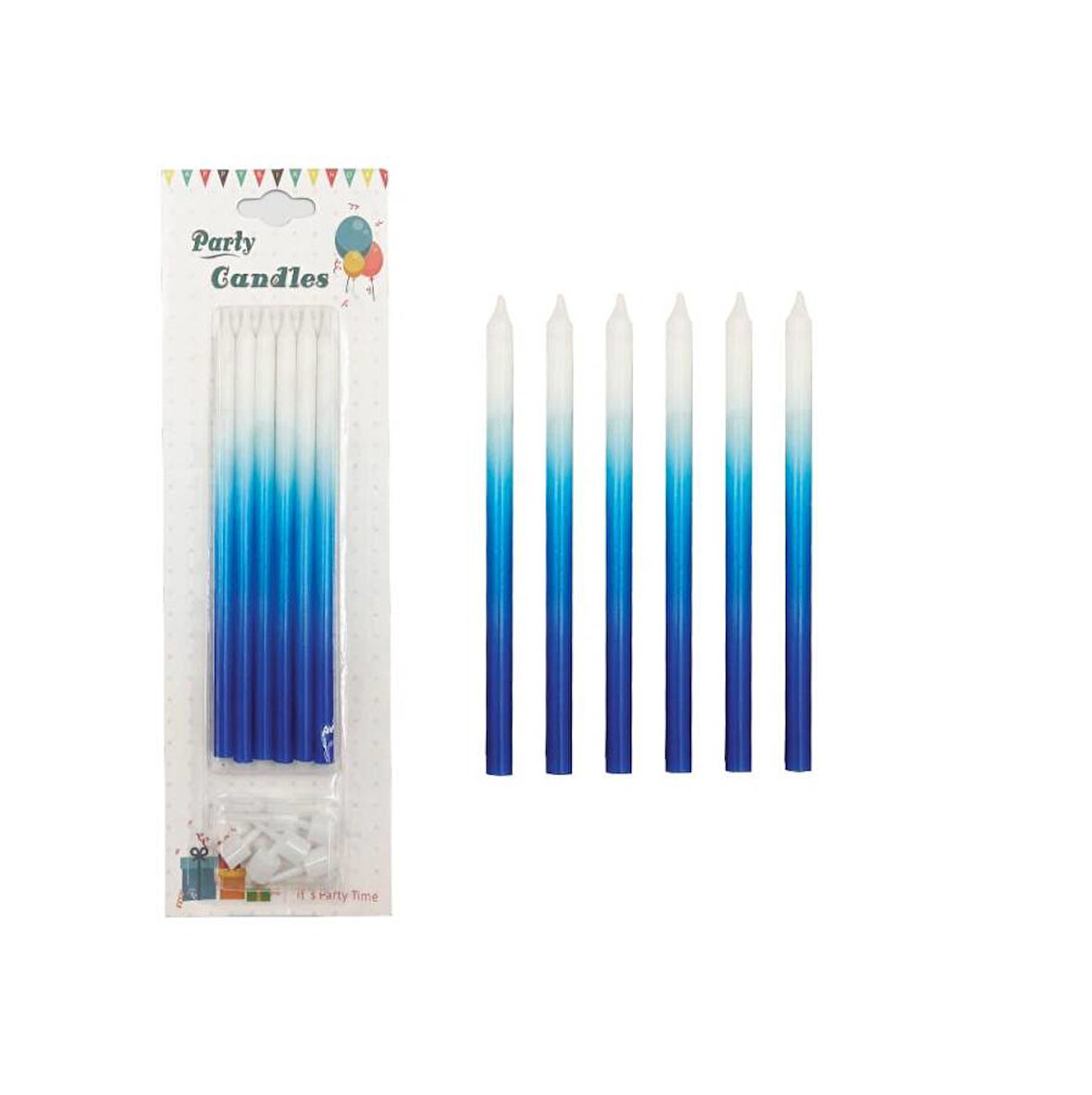 Degrade İnce Mum Mavi 15 cm 6 lı