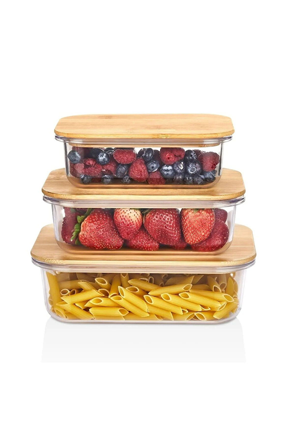 Arispa Mira 3'lü Bambu Kapaklı Kristal Mika Saklama Kabı | Bpa Free Sert Plastik Mika Saklama Kabı