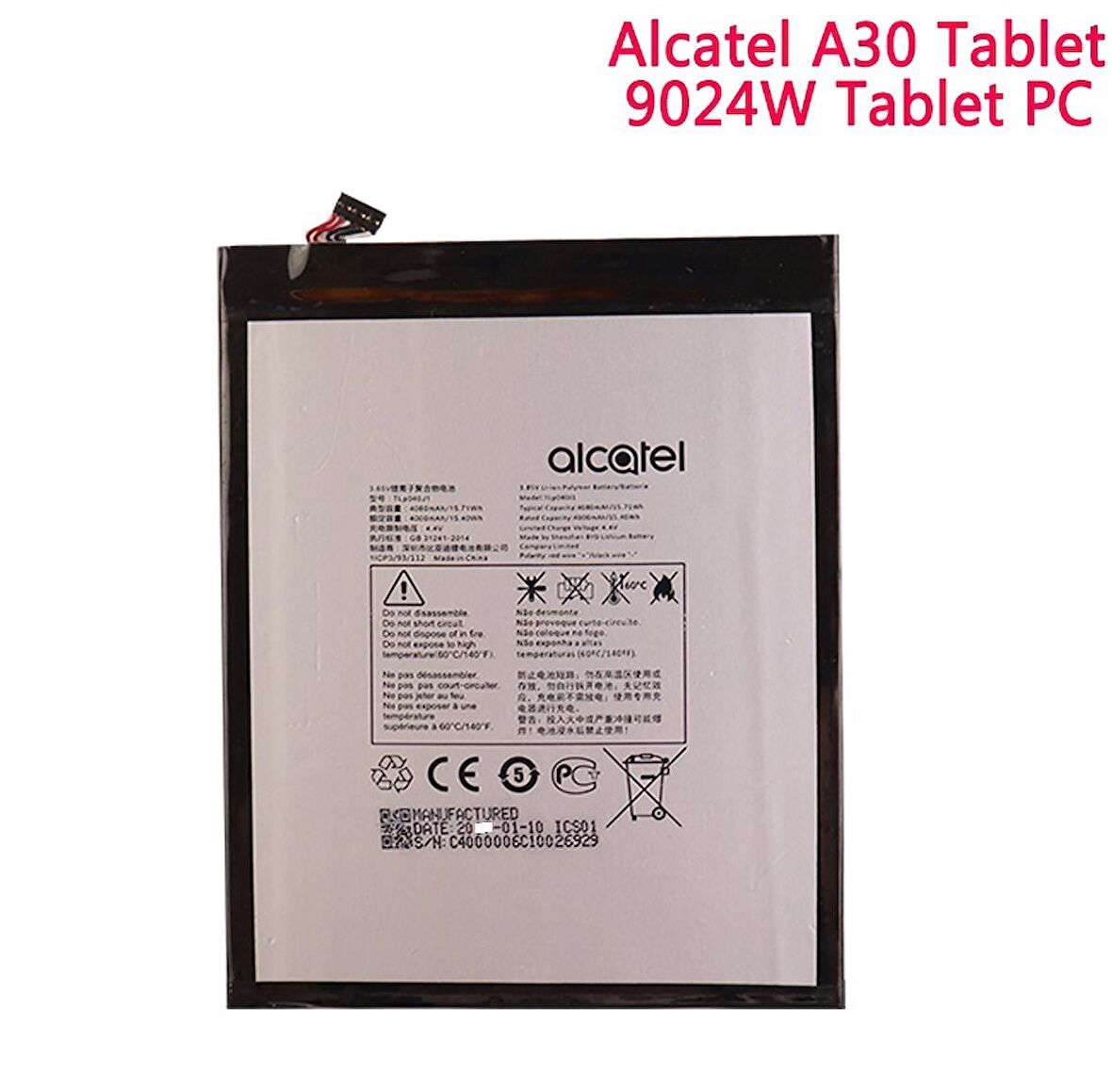 Alcatel A30 Tablet Pil - Batarya 8082 9024W TLp040J1