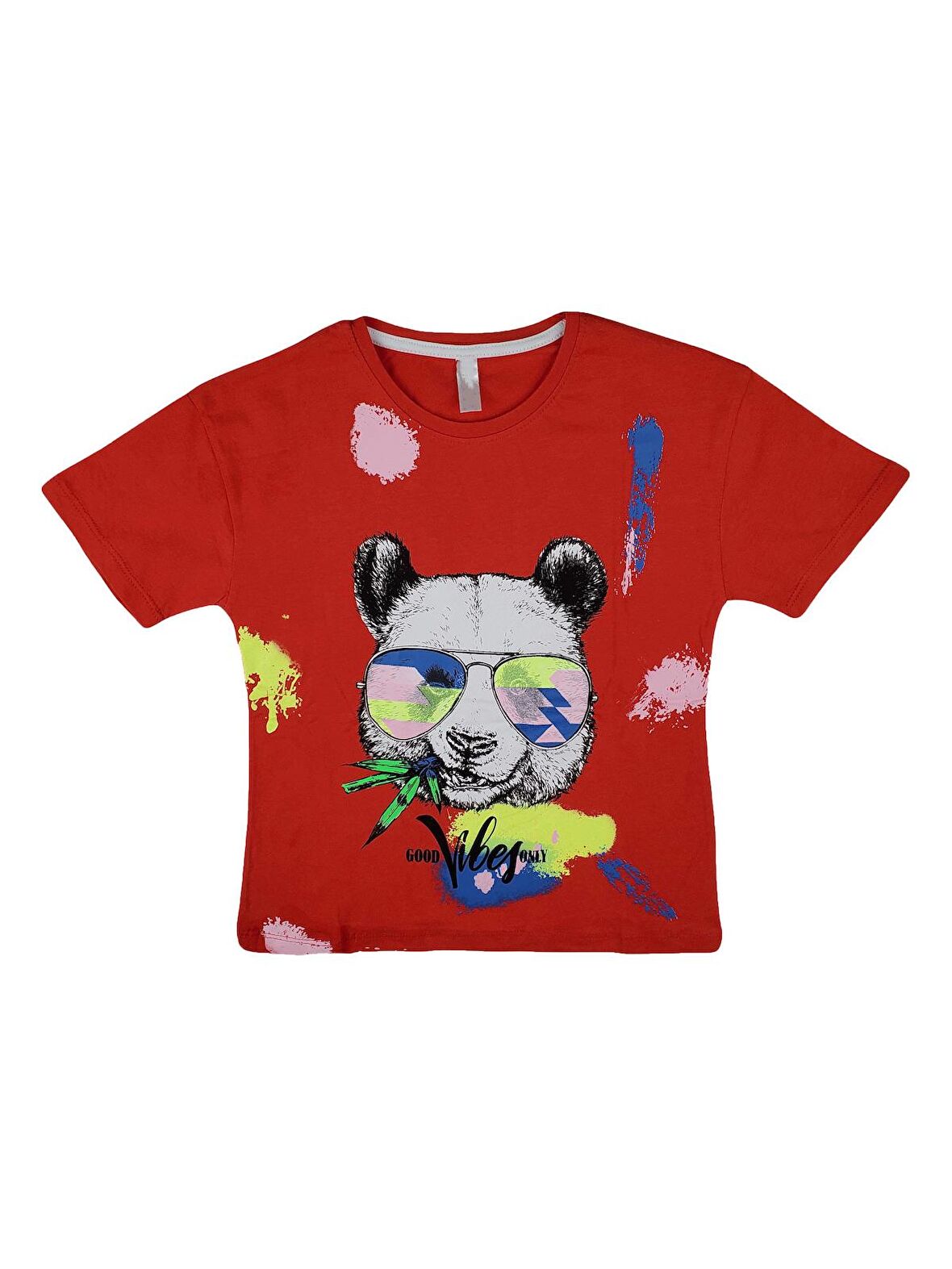 Kız Çocuk T-Shirt Gözlüklü Panda Baskı