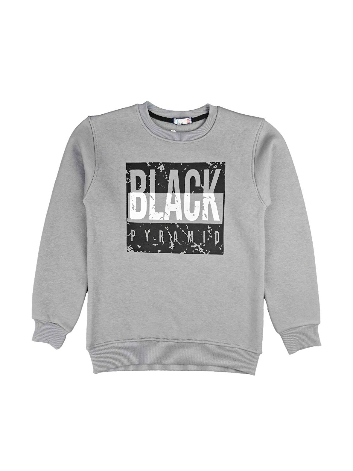 Erkek Çocuk 3 İplik Bisiklet Yaka Baskılı Sweatshirt BLACK