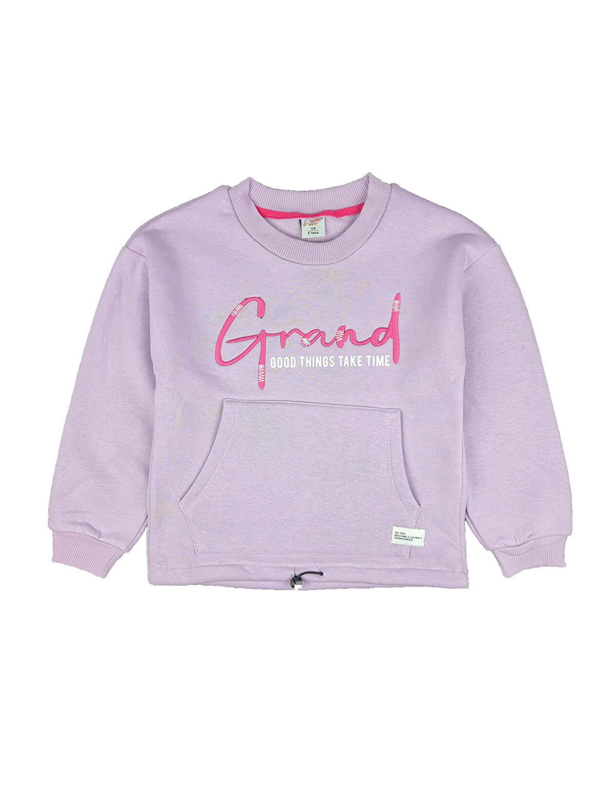 Kız Çocuk Üç İplik El Yazısı Baskılı Nakışlı Sweatshirt Grand