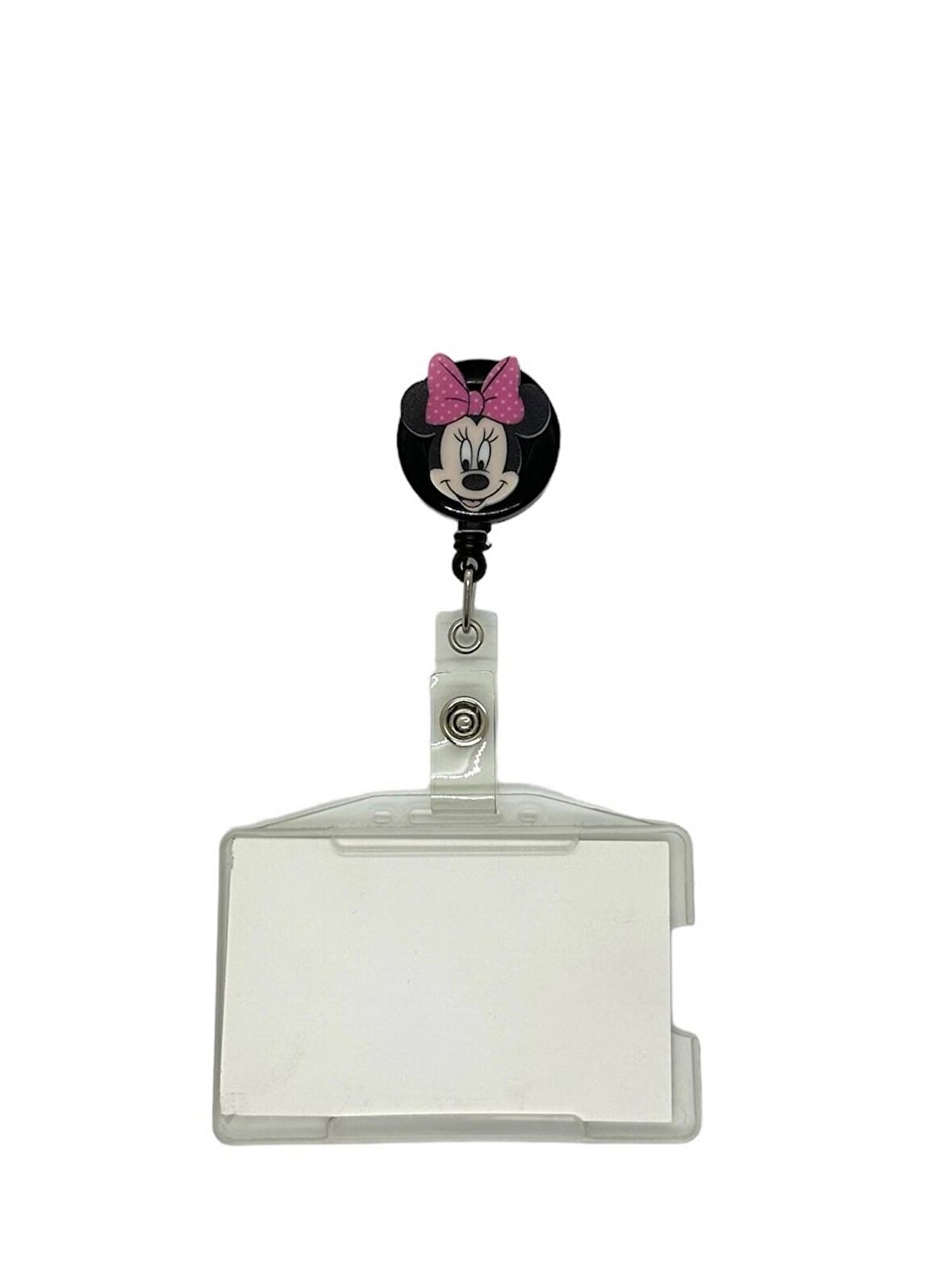Pembe Fiyonklu Minnie Mouse Temalı Pleksi Baskılı Yoyo Kartlık Yoyo Yaka Kartlığı