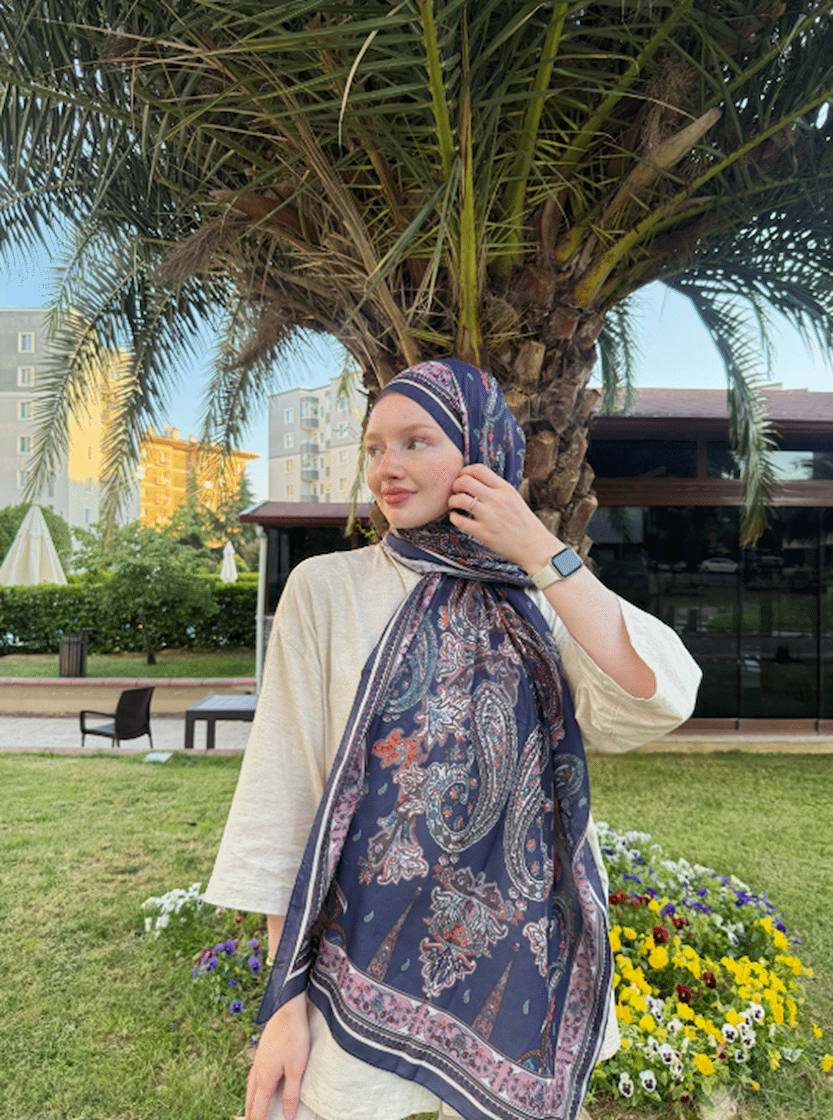 Kamer Scarf Timeless Wieve Serisi Etnik Desen Şal Lacivert