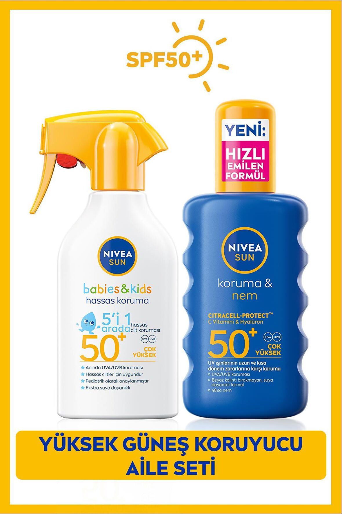 Nivea Sun Çocuklar Için Güneş Spreyi 270ml Ve Yüksek Güneş Koruyucu Vücut Spreyi 200ml, Spf50,çanta Hediye