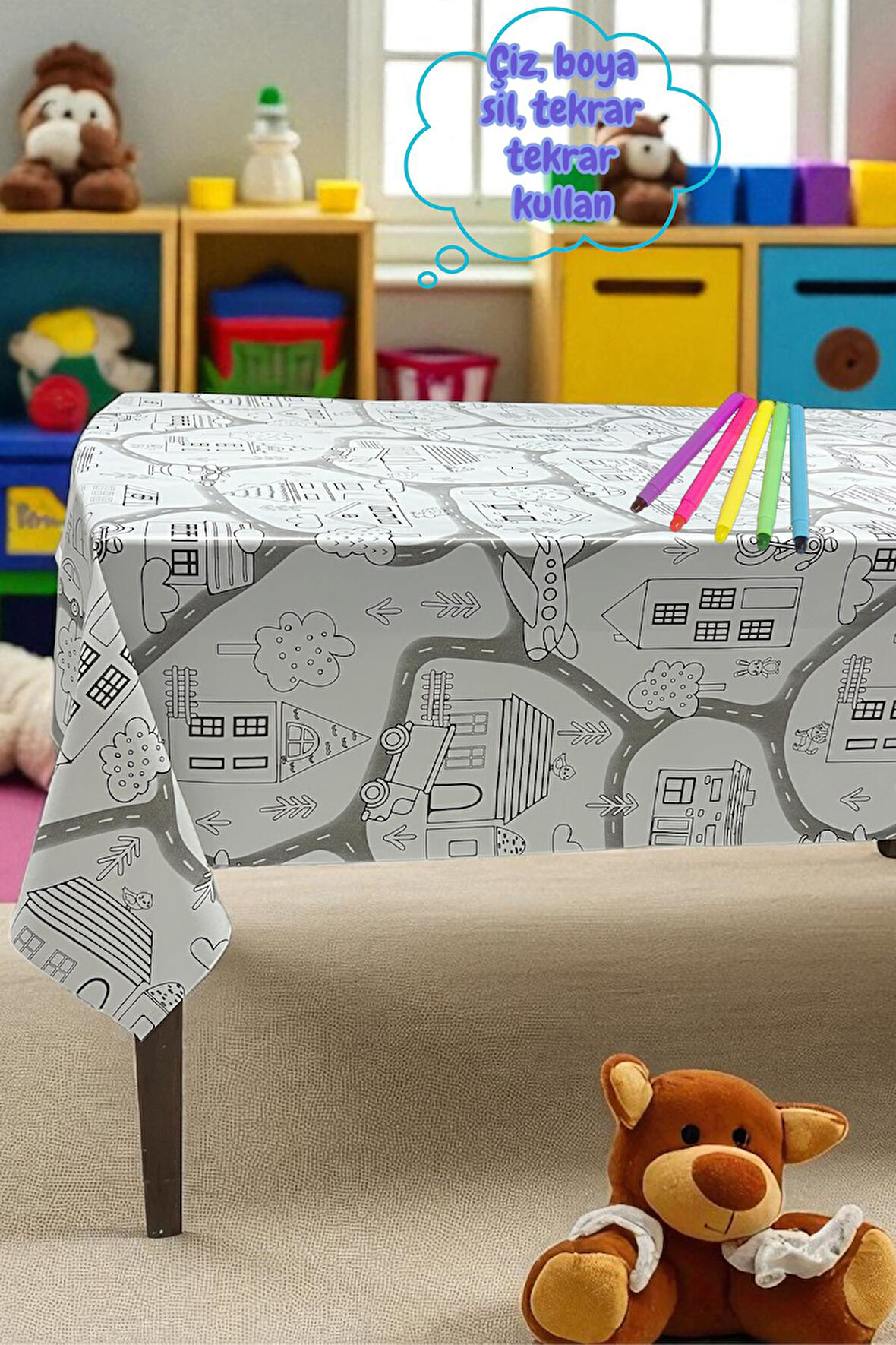 Boyanabilir Pvc elyaf tabanlı Silinebilir Muşamba Masa Örtüsü_şehir