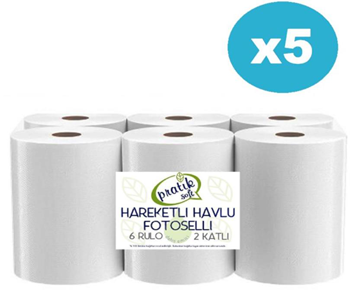 Pratiksoft 5 Koli 21 cm Fotoselli Hareketli Kağıt Havlu 30 Rulo