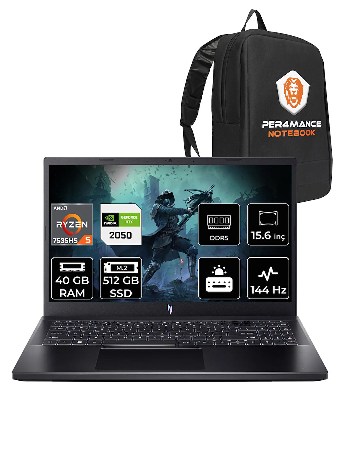ACER Nitro V15 R5 7535HS 40GB 512GB SSD RTX2050/4GB 15.6'' 144Hz FHD FDOS Gaming Laptop & PER4 ÇANTA