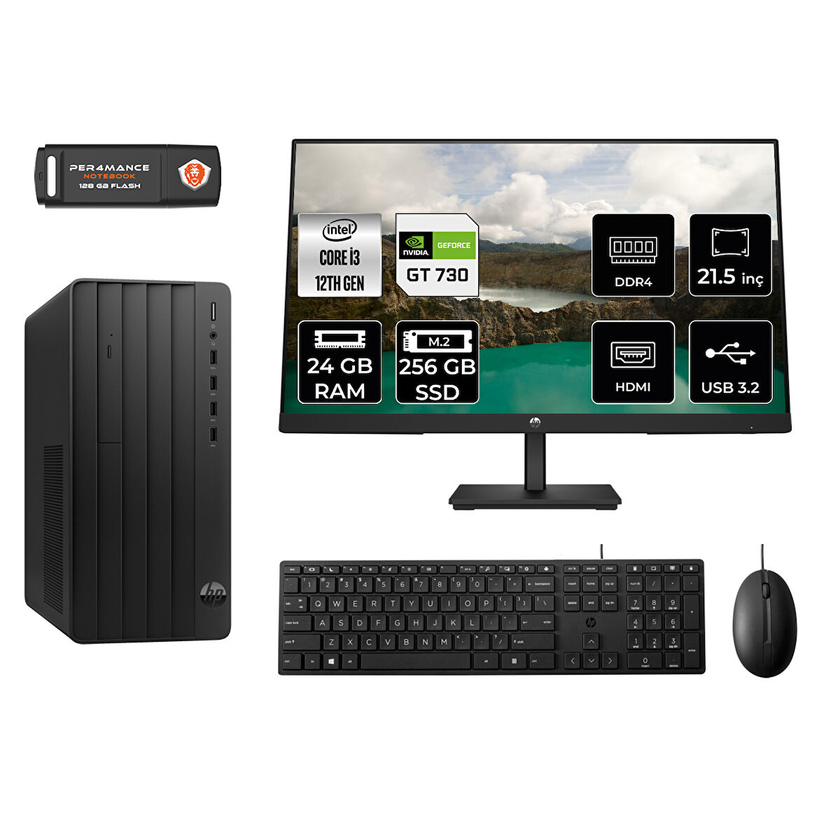 HP PRO TOWER 290 G9 MA1EAD321 İ3 12100 24GB RAM 256GB SSD GT730 4GB 21.5" FDOS MASAÜSTÜ PC