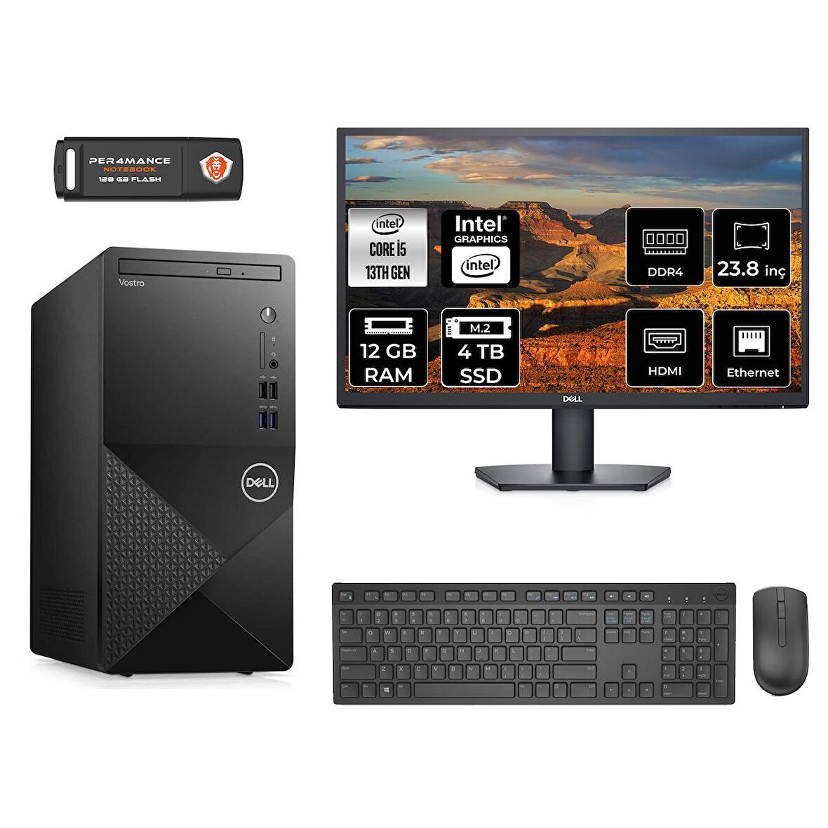 Dell Vostro 3020 i5 13400 12GB 4TB SSD FDOS N2054VDT3020MTU MASAÜSTÜ PC & 23.8" MONİTÖR 