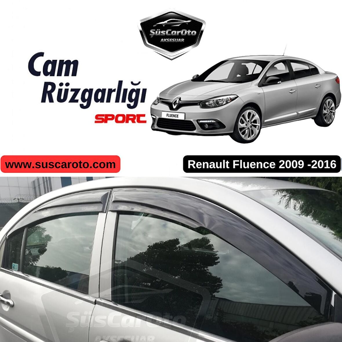 Renault Fluence 2009-2016 Uyumlu Mugen Cam Rüzgarlığı Seti Piano Black 4'lü İthal