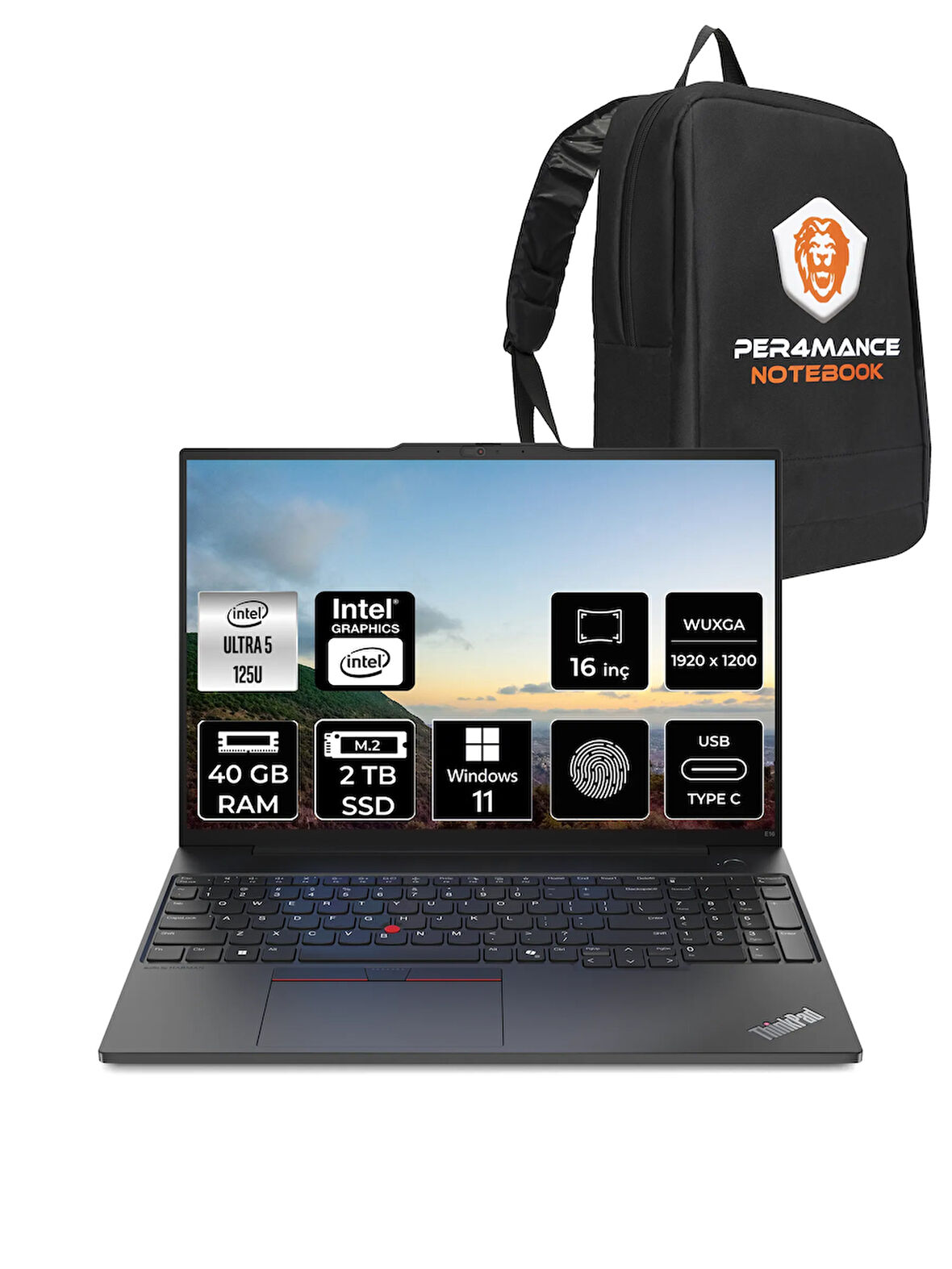 Lenovo ThinkPad E16 G2 Ultra 5 125U 40GB 2TB SSD 16'' WUXGA W11H A21MA003MTXP & PER4 ÇANTA