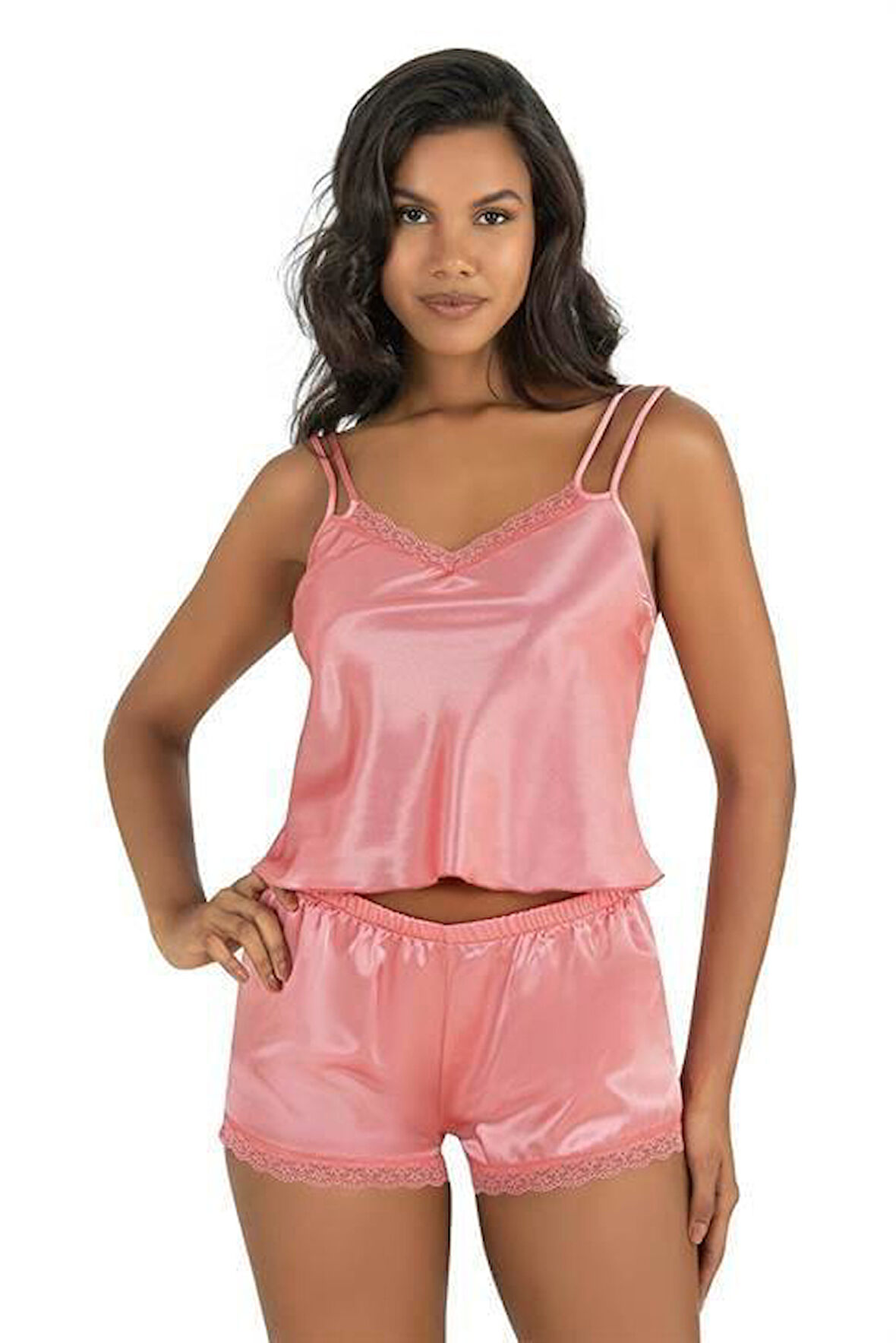 Aria's Closet Mercan Saten Şort Takımı 9210