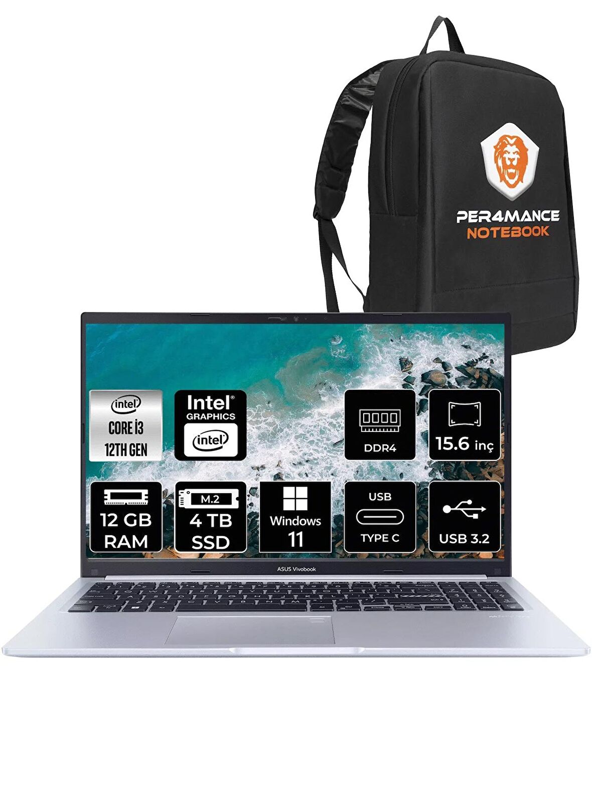 ASUS Vivobook 15 X1502ZA i3 1215U 12GB RAM 4TB SSD 15.6'' FHD W11HOME EJ1479 & PER4 ÇANTA