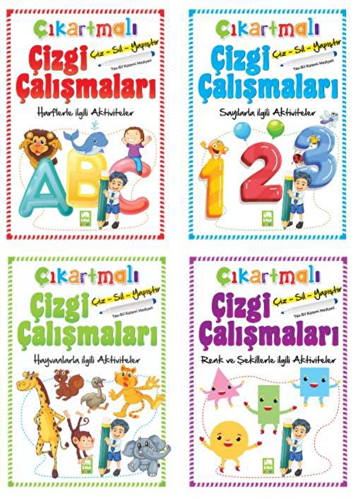 Çıkartmalı Çizgi Çalışmaları Seti 4 Kitap ÇİZ SİL YAPIŞTIR