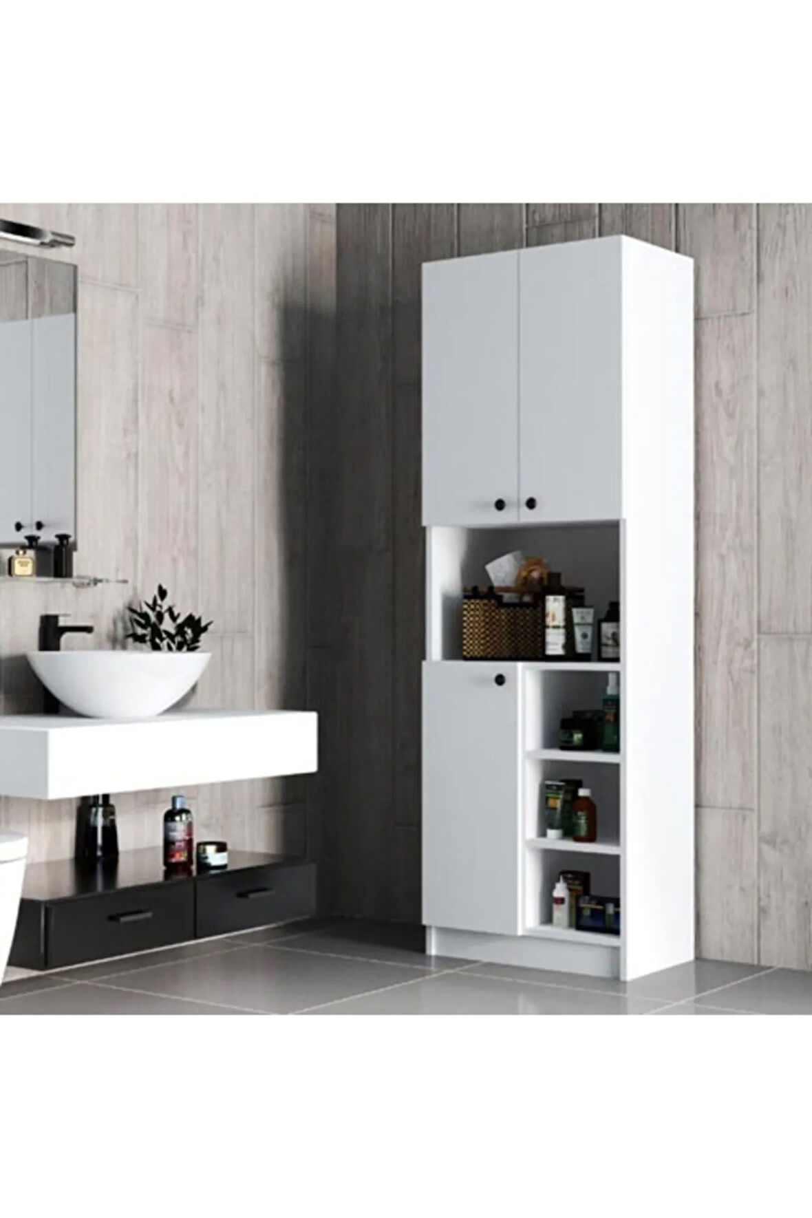 3000 ORDER 60x180 BANYO DOLABI ÇOK AMAÇLI DOLAP BEYAZ