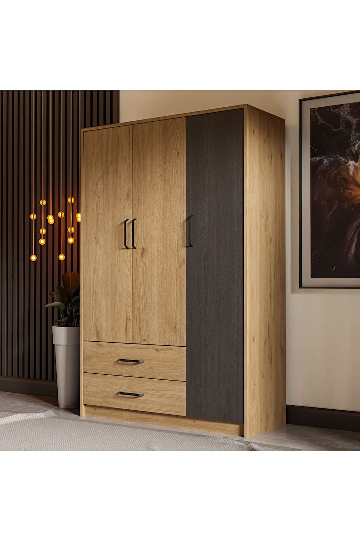 Mezza 3508 Grande Modern 3 Kapılı 2 Çekmeceli Gardırop Sepet - Treviso